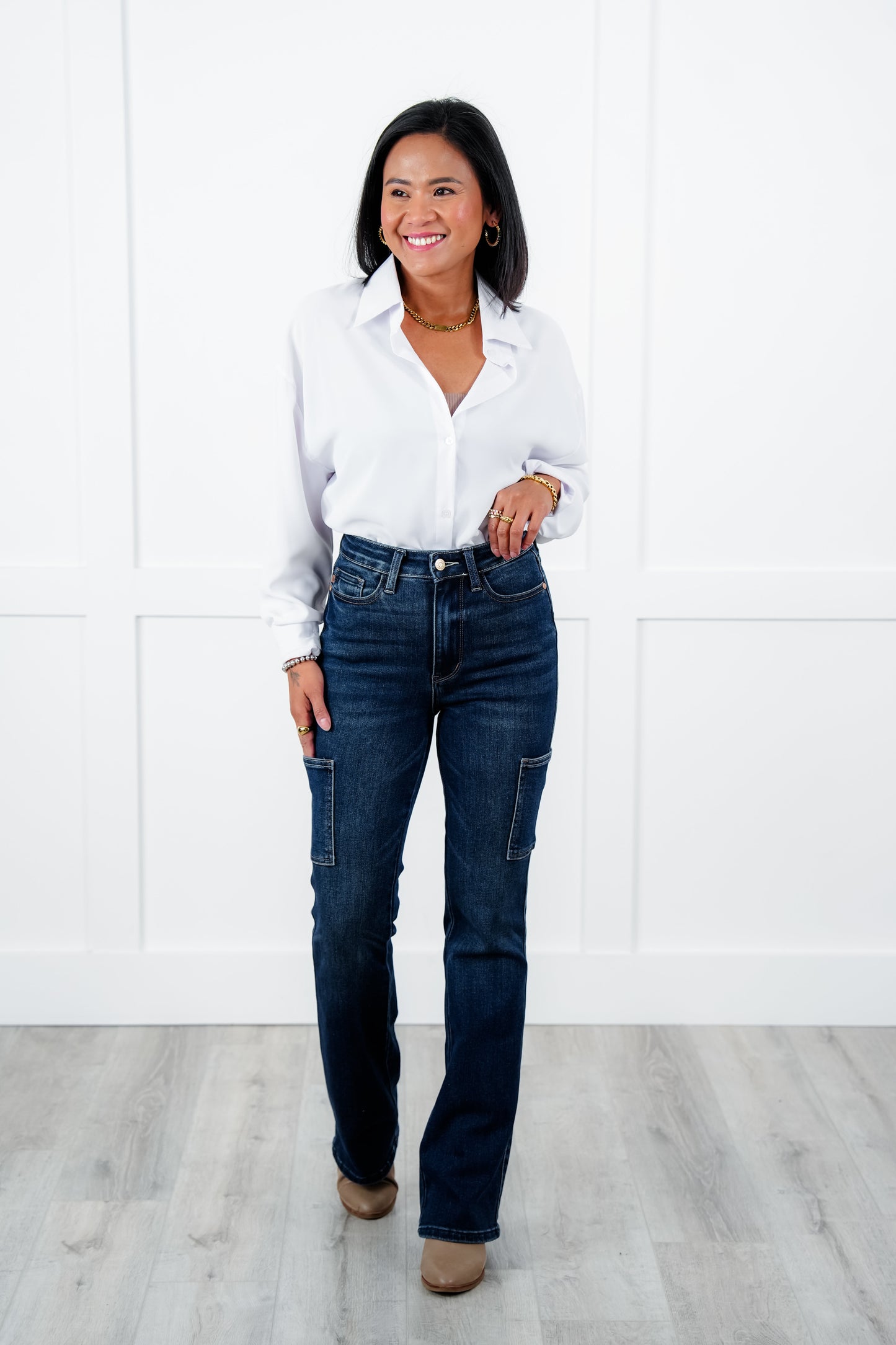 Judy Blue The Jenny High Rise Dark Wash Cargo Bootcut Jeans
