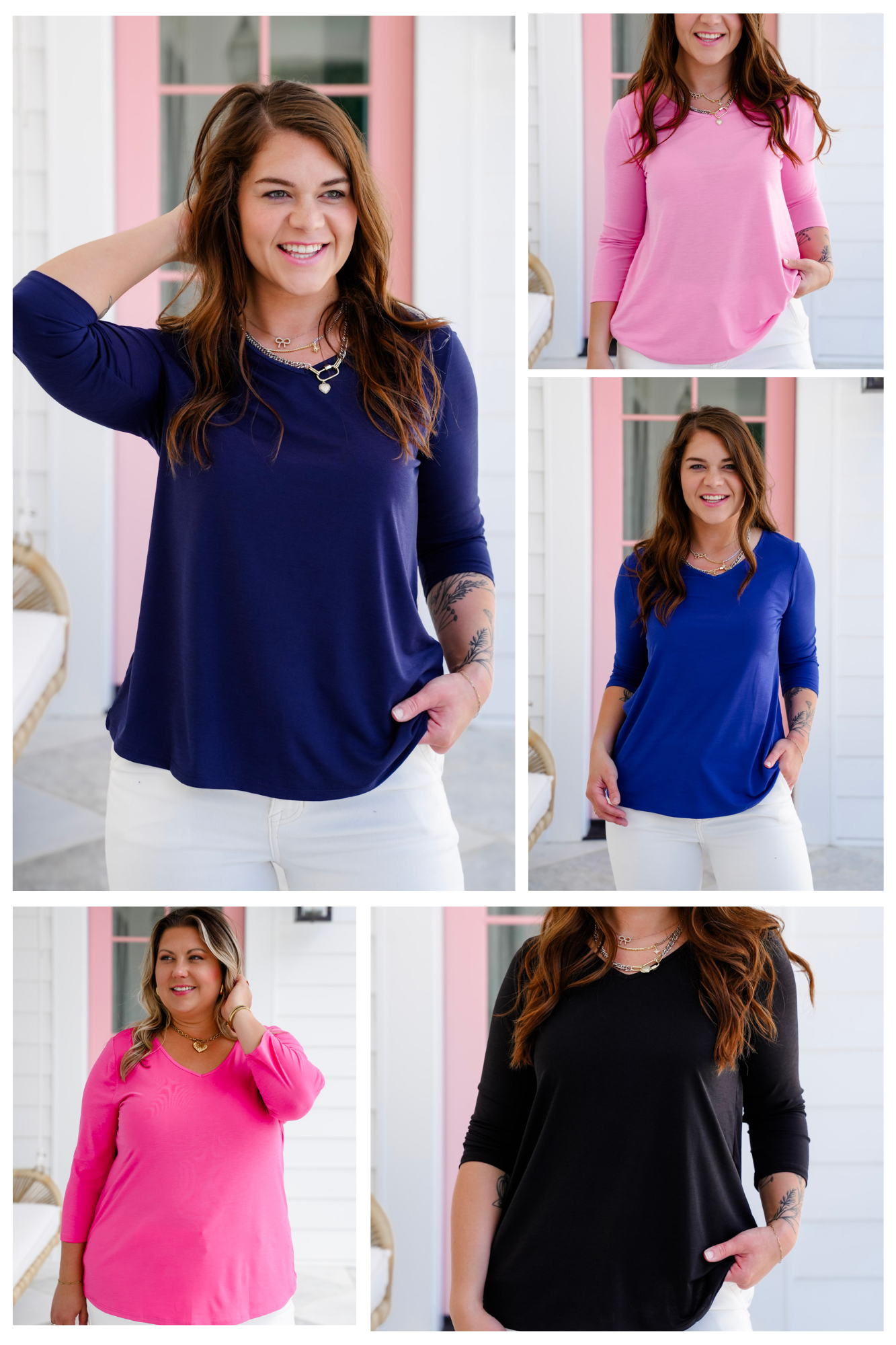 Door Buster! Plus/Reg Solid 3/4 Sleeve V Neck Blouse Top
