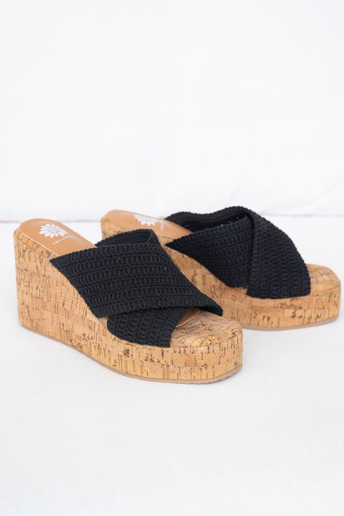 Yellow Box Woven Platform Wedge Sandals with Cork Heel