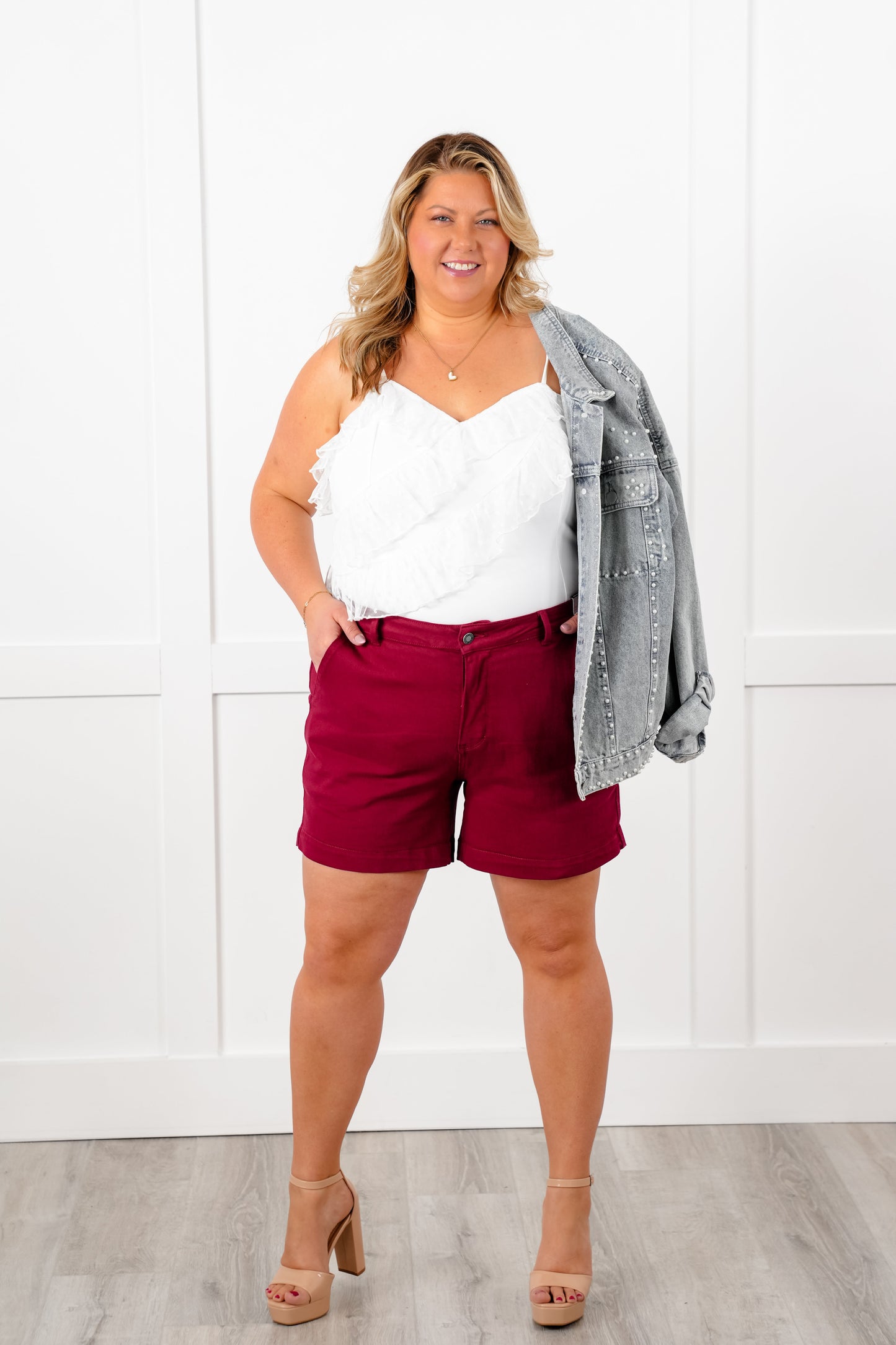 Judy Blue Scarlet Tummy Control Trouser Shorts with Heart Shaped Pockets
