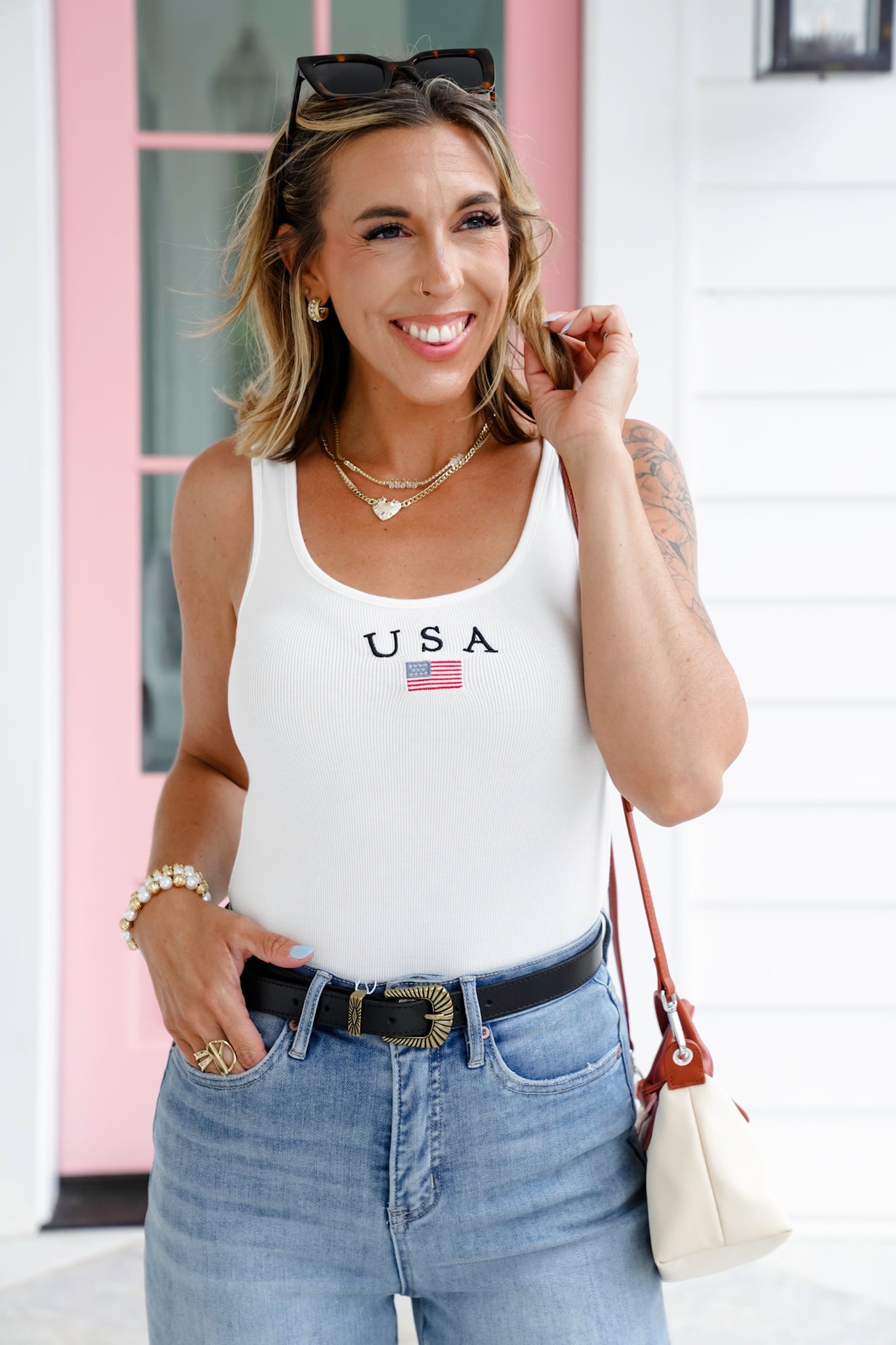 Sleeveless U-Neck "USA" Bodysuit