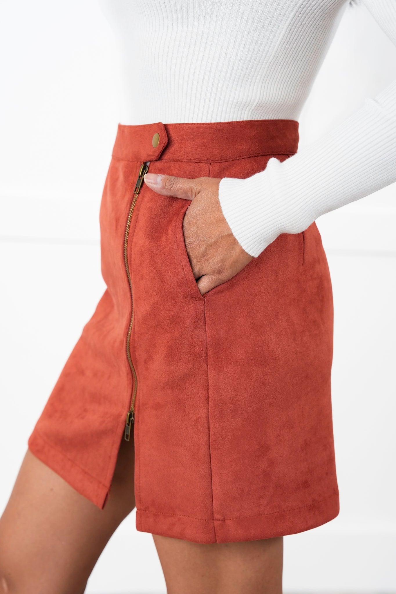 Plus/Reg High Waist Vegan Suede Mini Skirt (Multiple Colors)