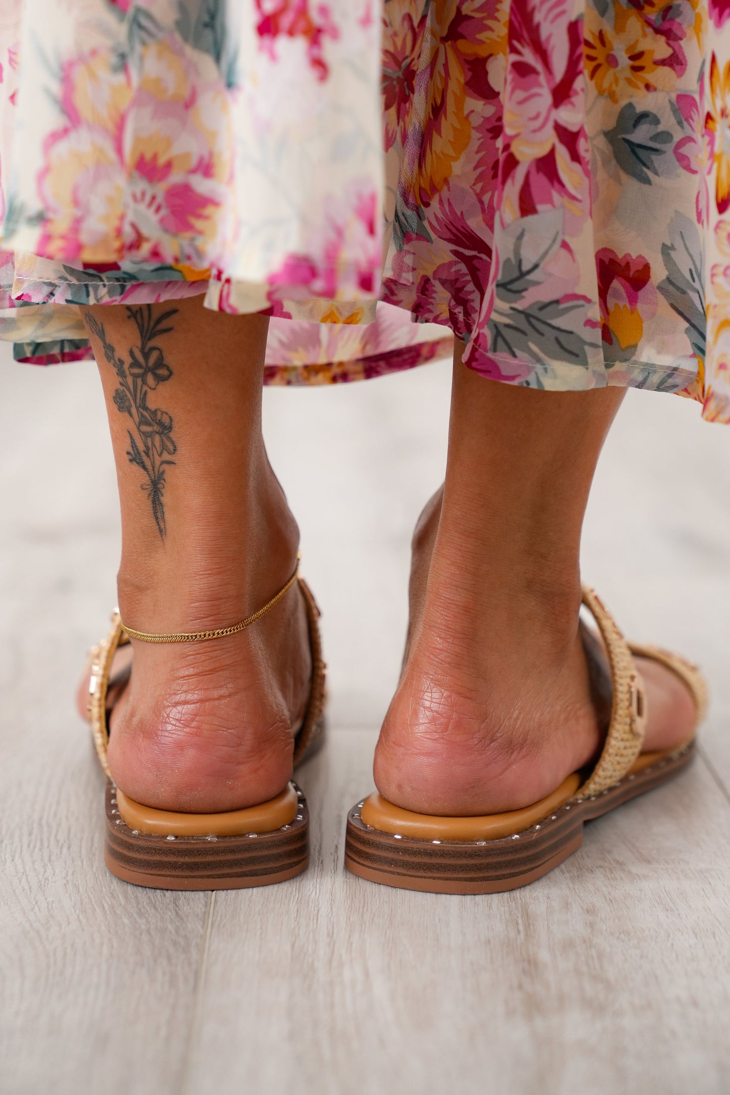 Corky's "Low Tide" Raffia Strap Sandal with Gold Accents