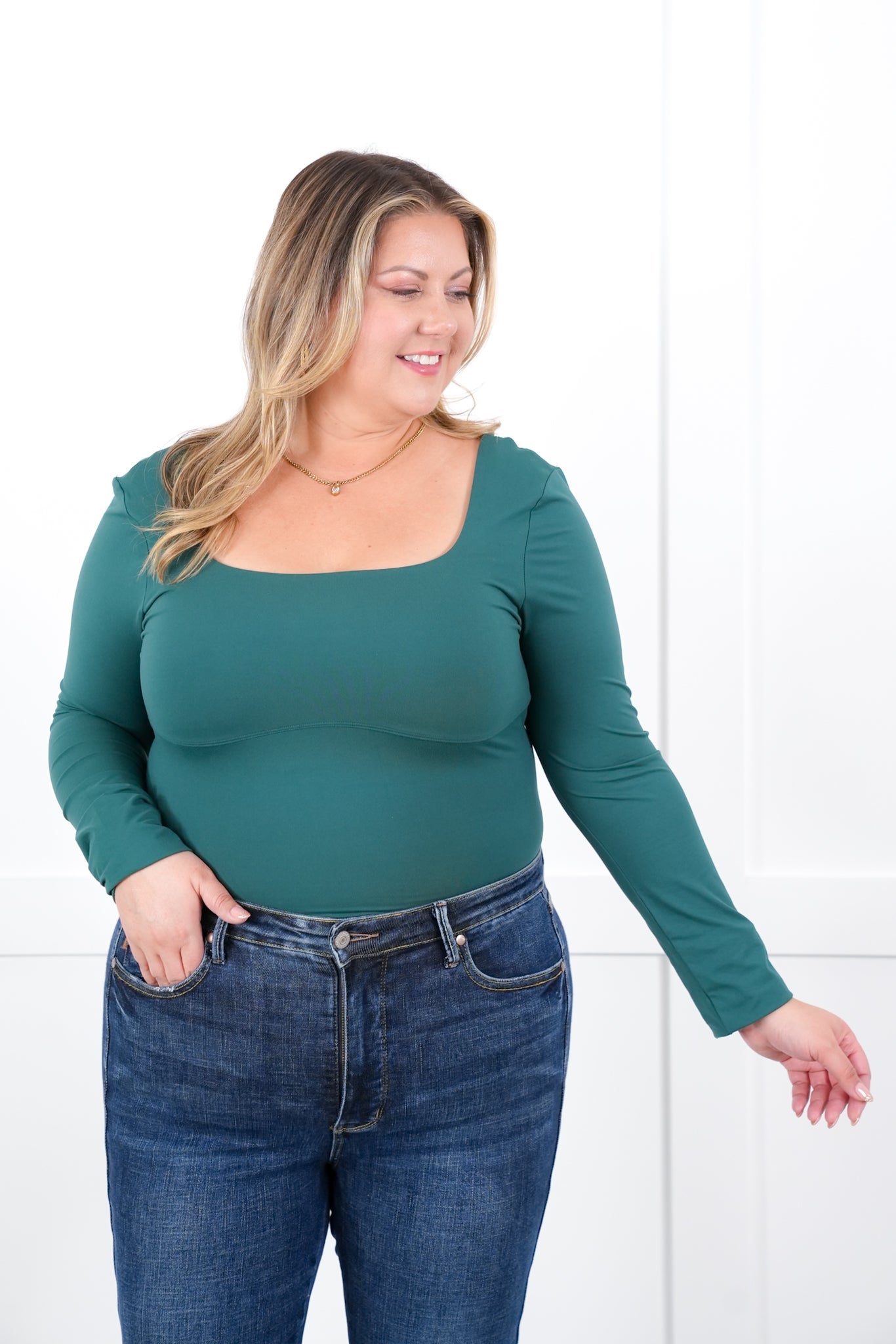 Solid Long Sleeve Square Neck Bodysuit (Multiple Colors)