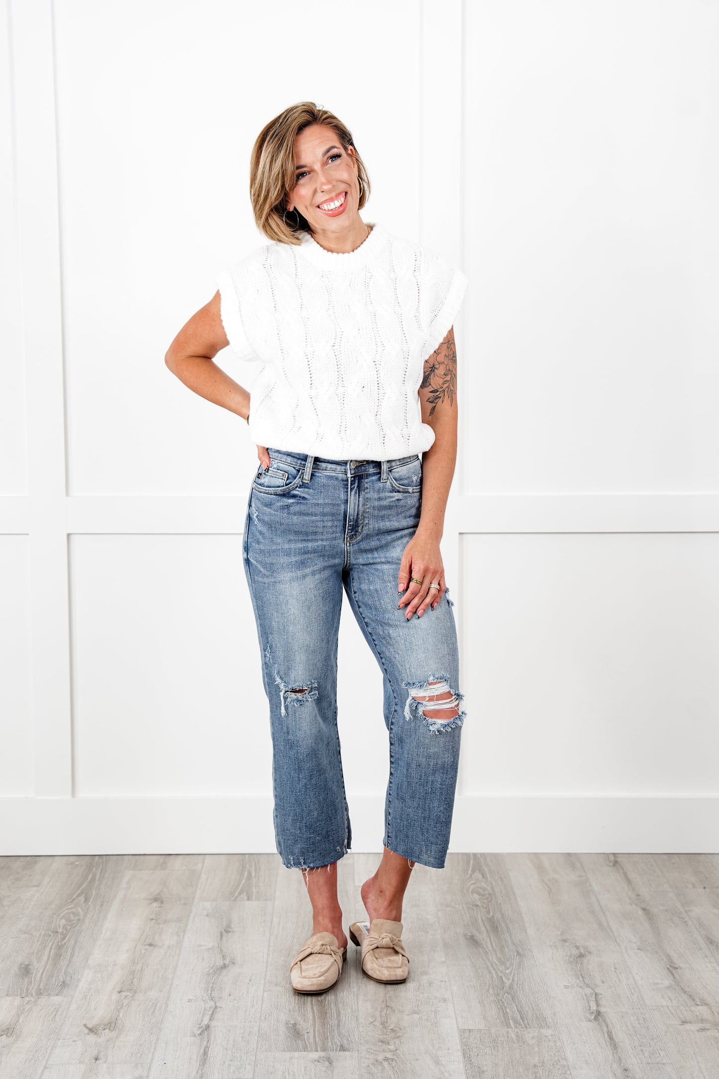 Judy Blue About Last Night Light Wash Destroyed Wide Leg Cropped Jeans