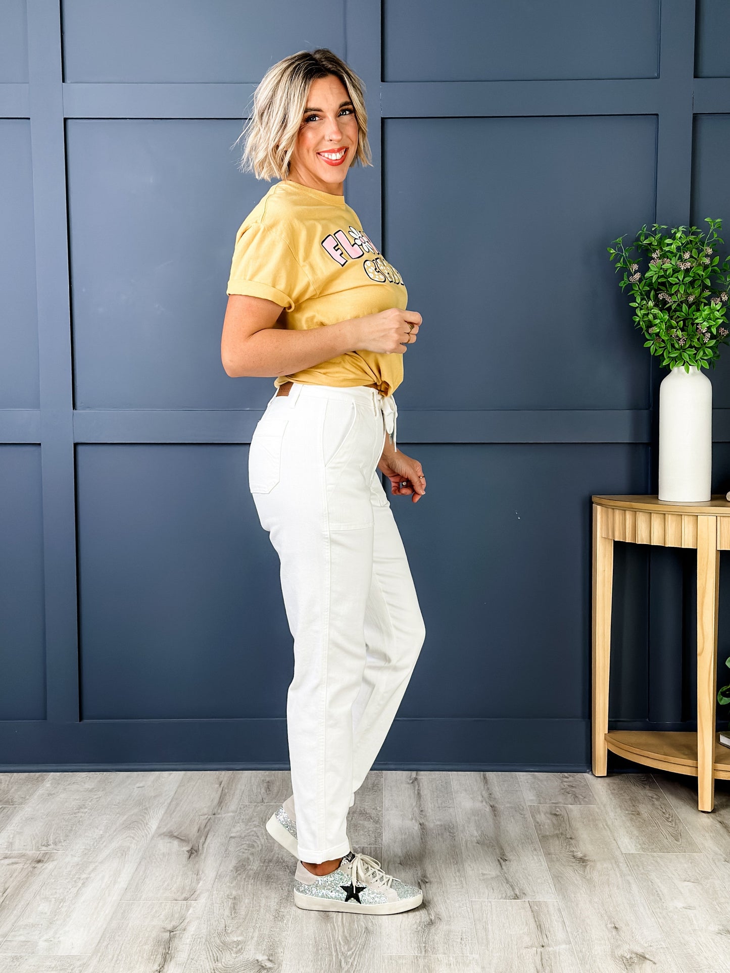 Judy Blue WHITE Airplane Mode High Rise White Cuffed Jogger