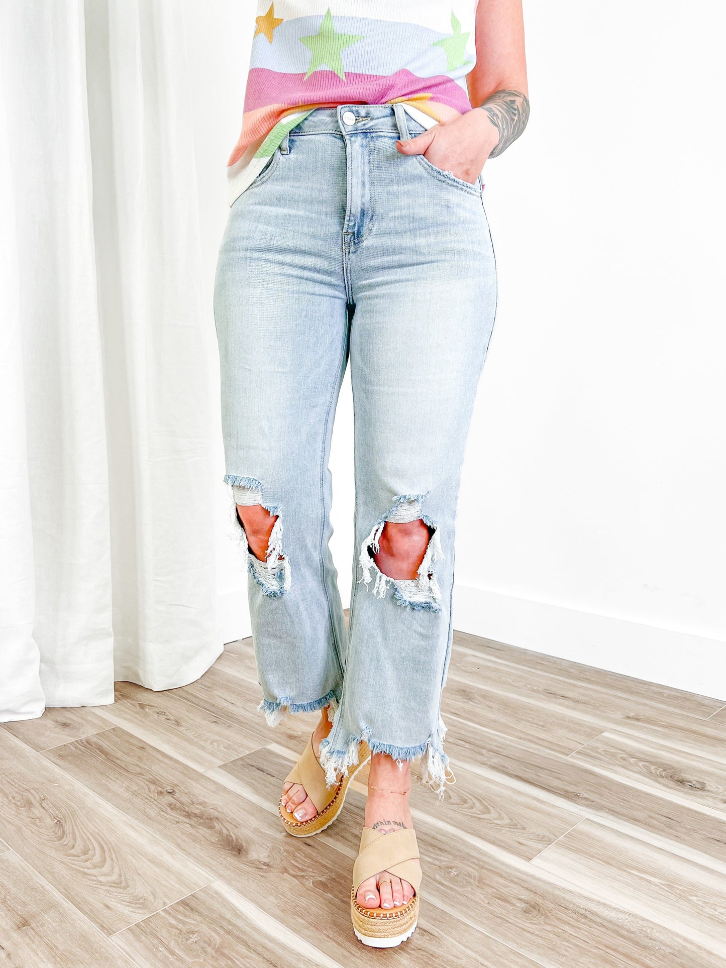 Risen The Alexandra (my fave!!) Light Wash High Rise Straight Leg Cropped Jeans