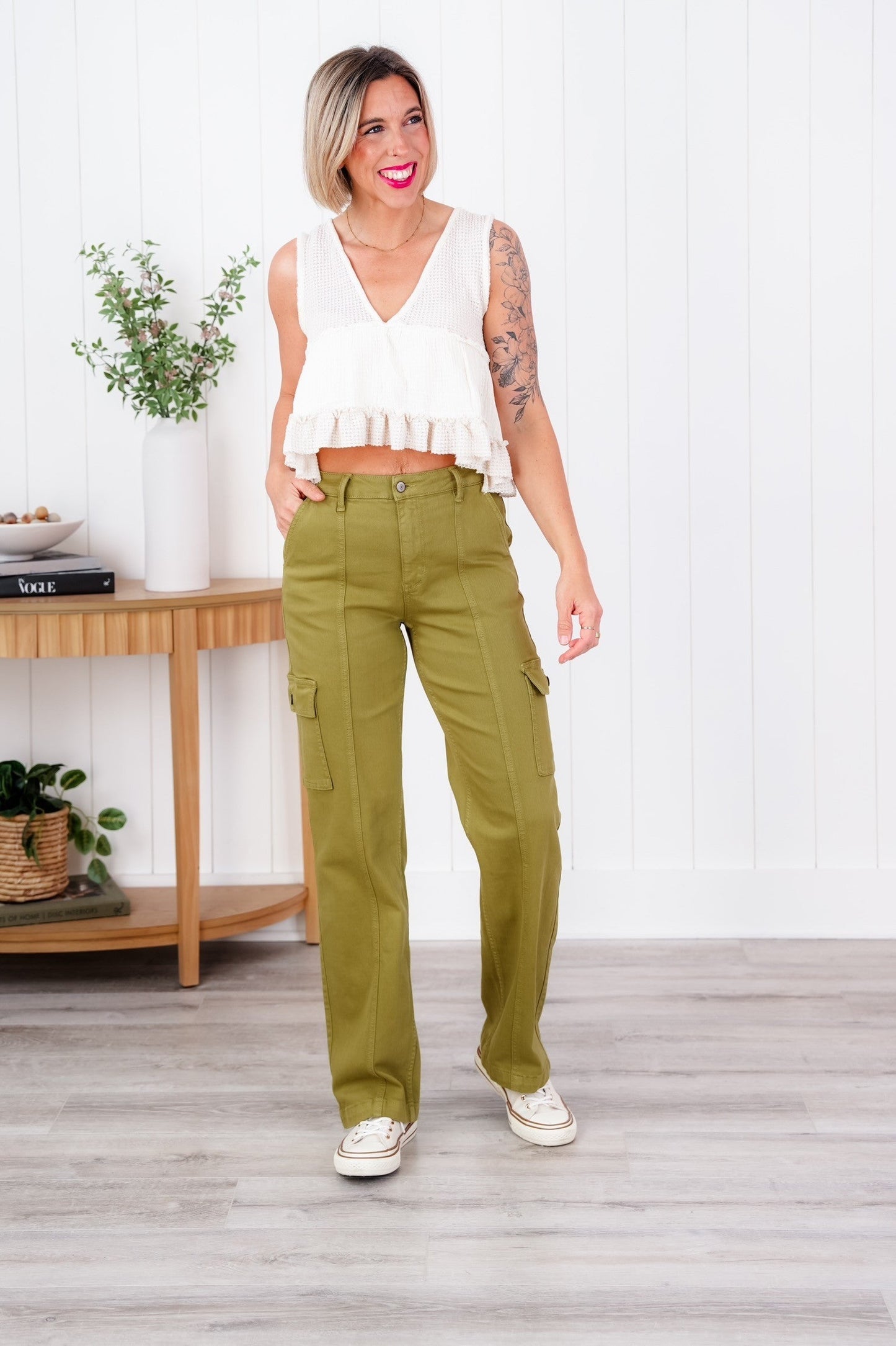 Judy Blue High Rise Matcha Straight Leg Cargo Jeans