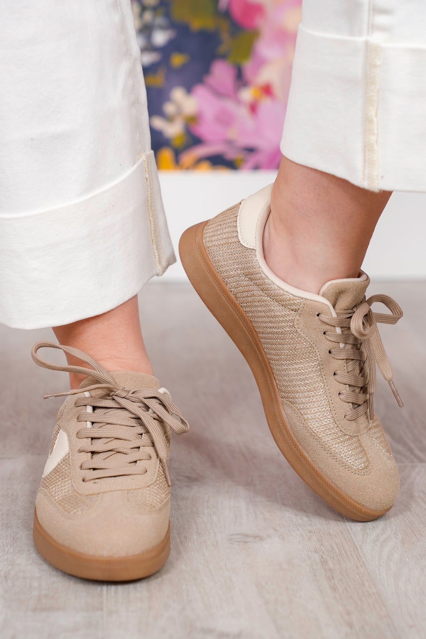 Raffia Lace Up Sneakers