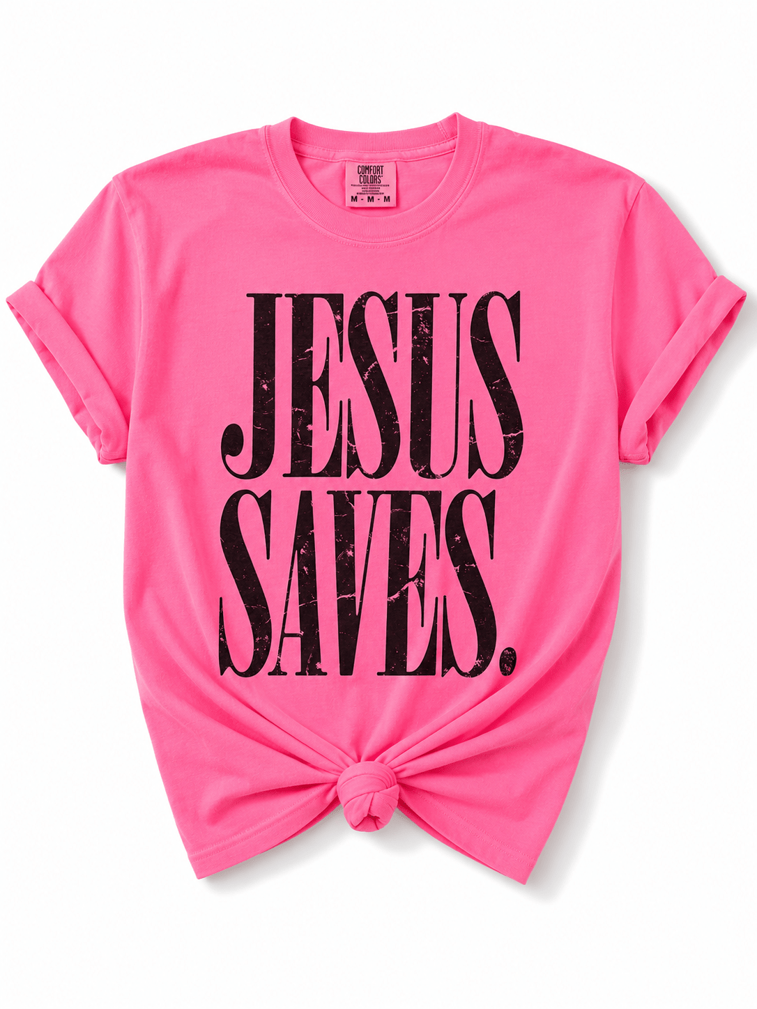 Plus/Reg Short Sleeve Jesus Saves Graphic Tee - Freckled Poppy