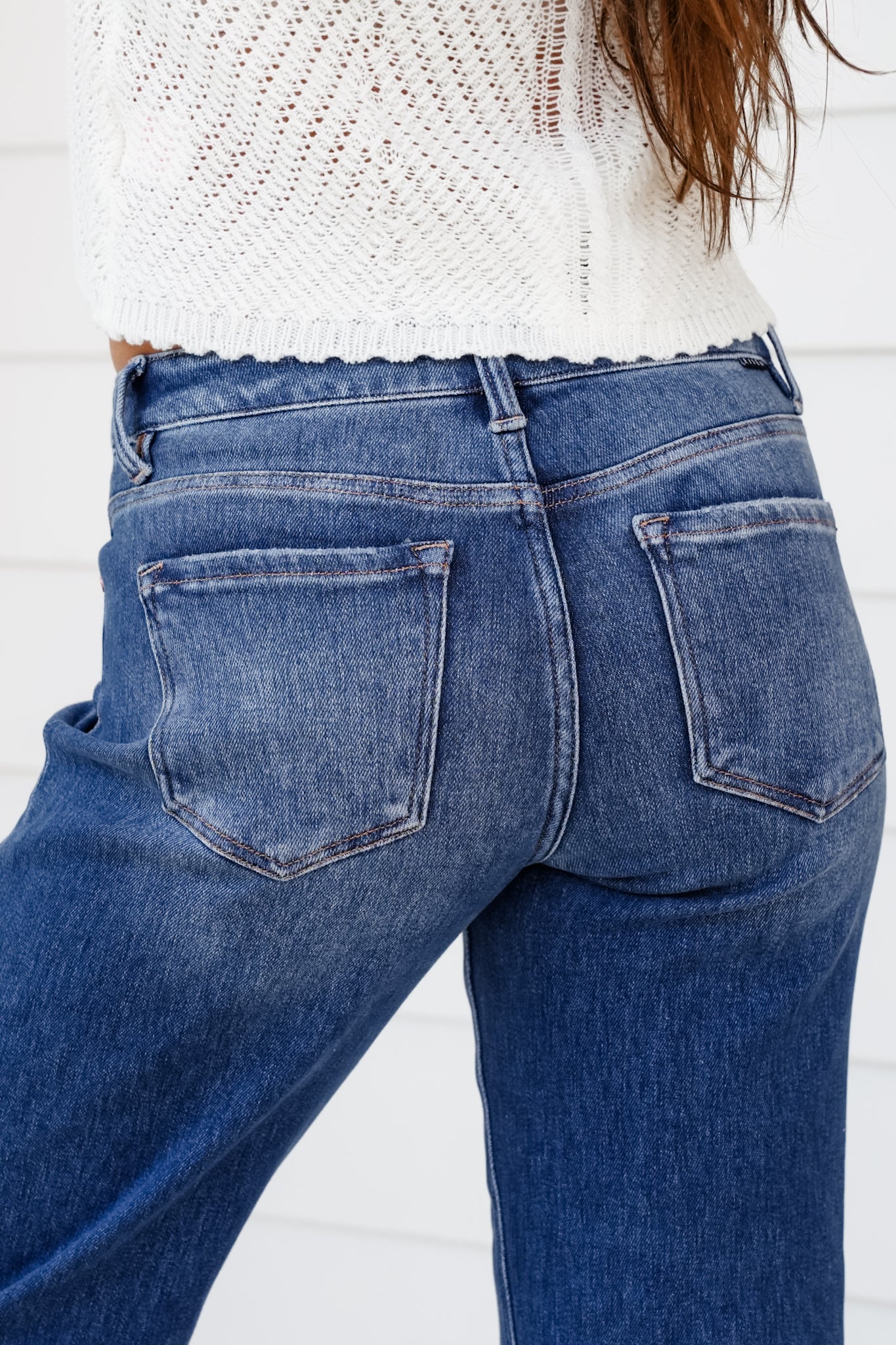 Risen Mid Rise Dark Wash Tummy Control Cropped Wide Leg Cuffed Jeans