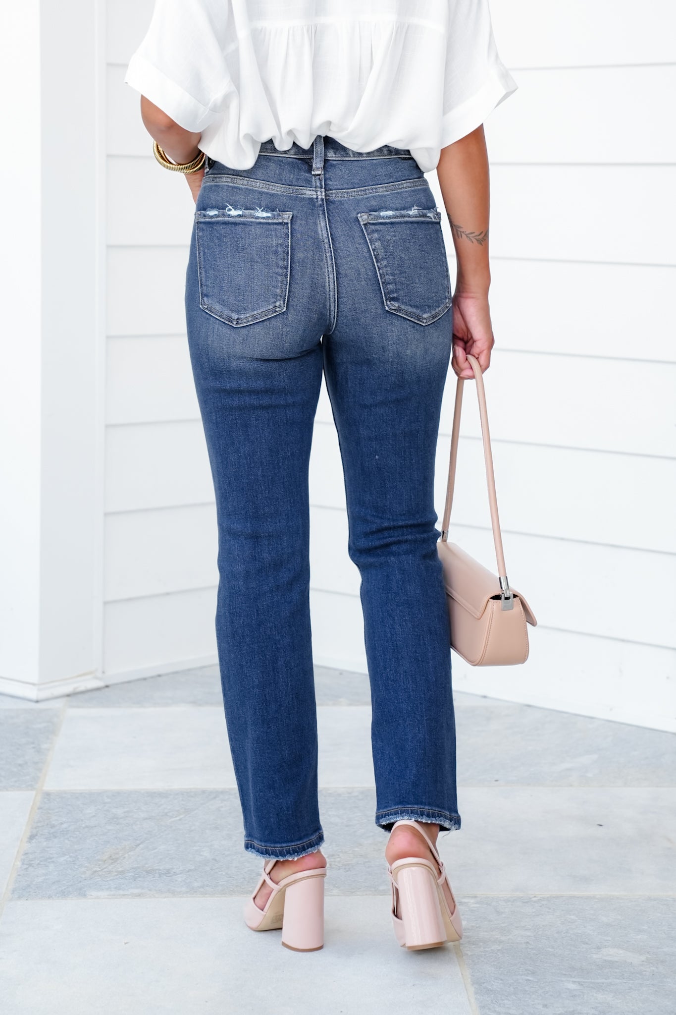 Risen High Rise Dark Wash Tummy Control Crop Straight Leg Jeans