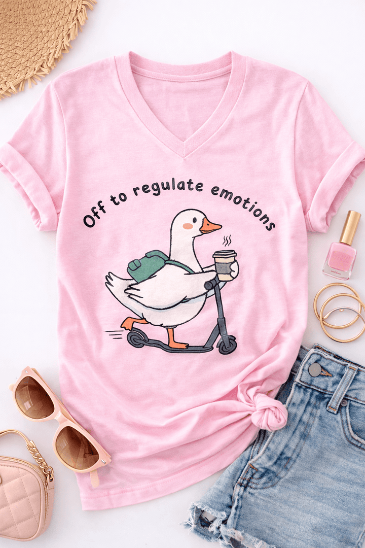Plus/Reg V Neck Short Sleeve "Off To Regulate Emotions" Graphic Tee - Freckled Poppy