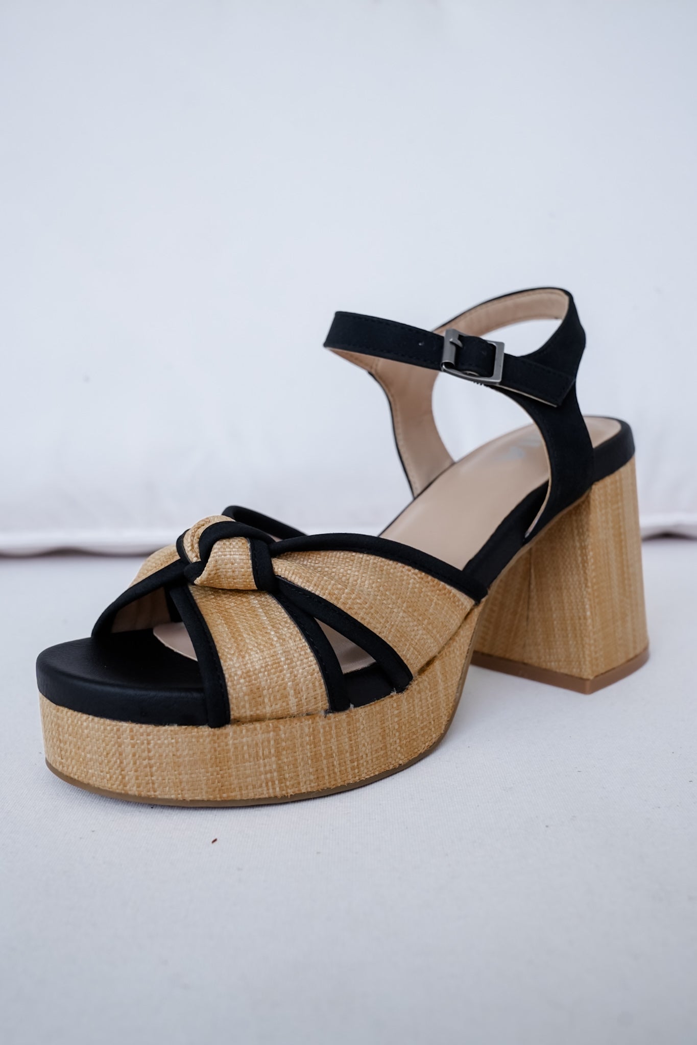 MIA Woven Platform Block Heel Sandal with Knotted Detail