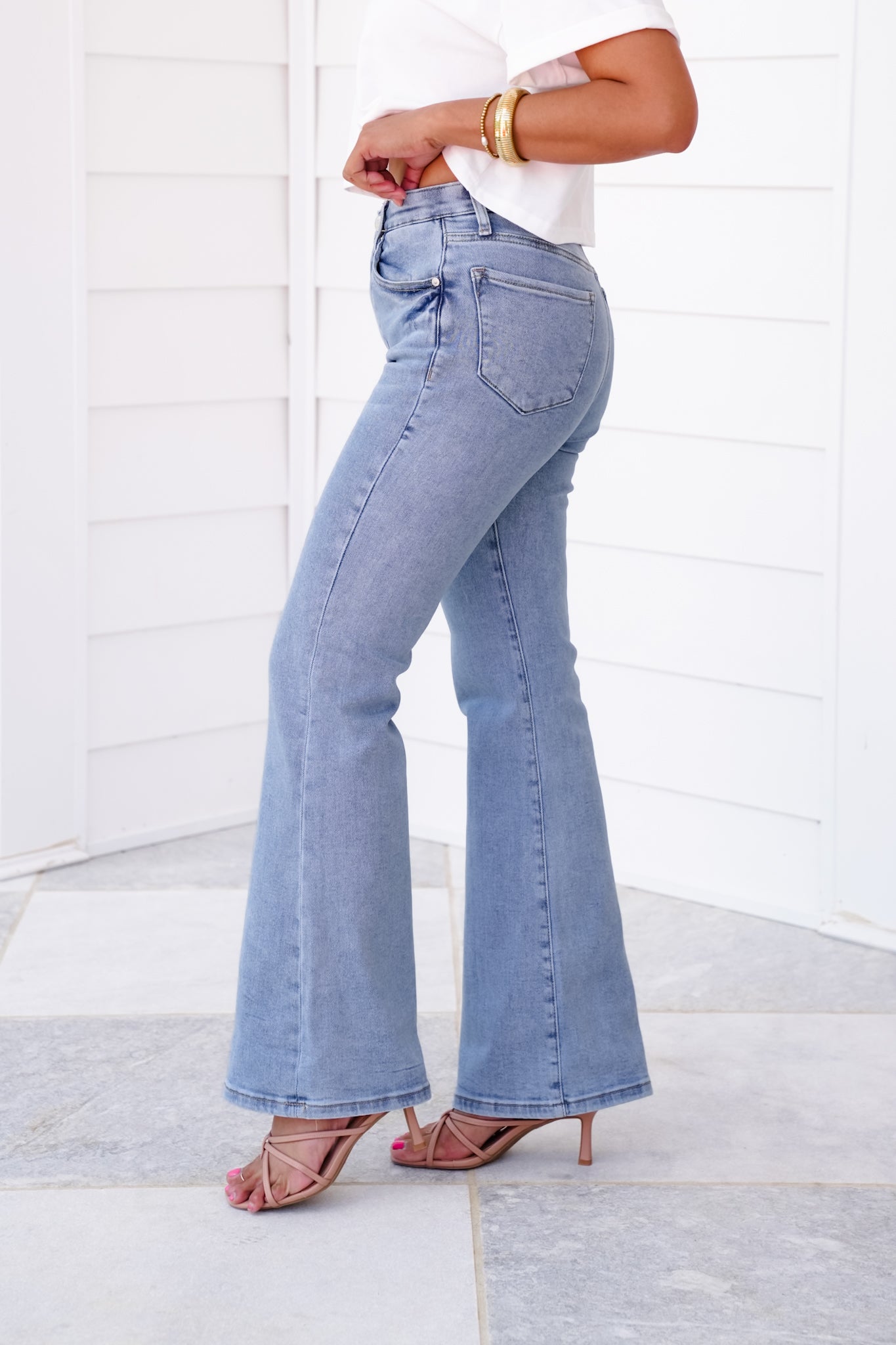 Saige High Rise Light Wash Cuffed Kick Flare Jeans