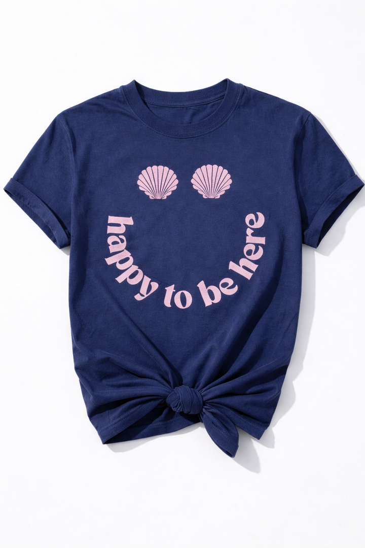 Plus/Reg Short Sleeve "Happy To Be Here" Graphic Tee