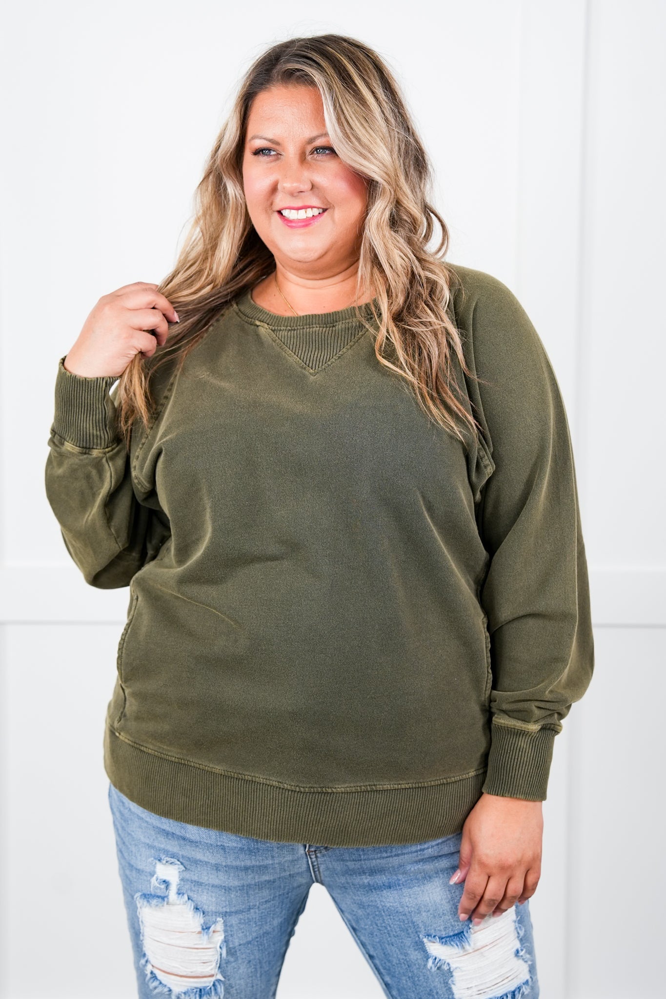 Restock + New Colors Door Buster! PLUS/REG Zenana Pigment Dyed French Terry Pullover w/ Pockets (Multiple Colors)
