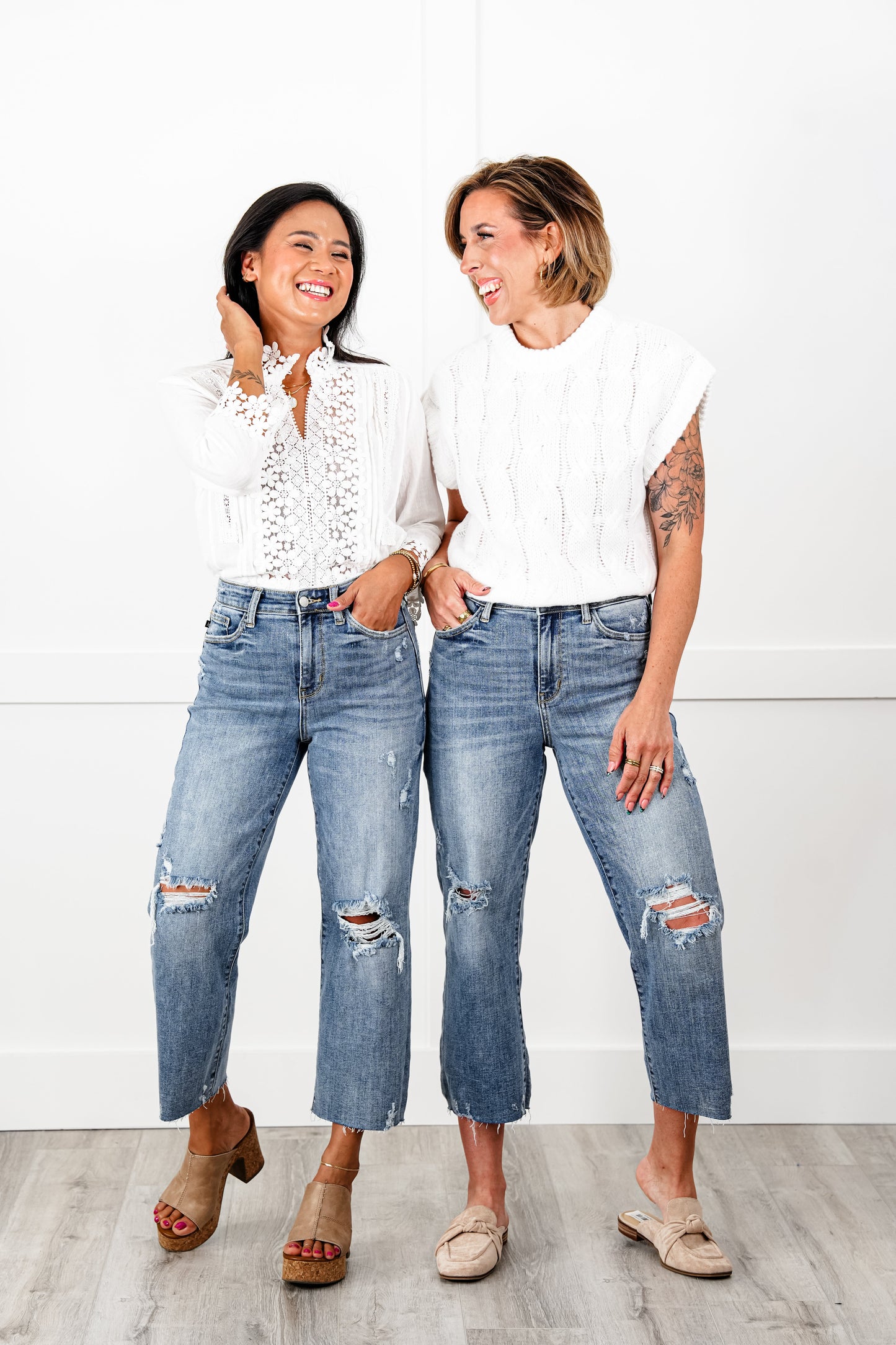 Judy Blue About Last Night Light Wash Destroyed Wide Leg Cropped Jeans