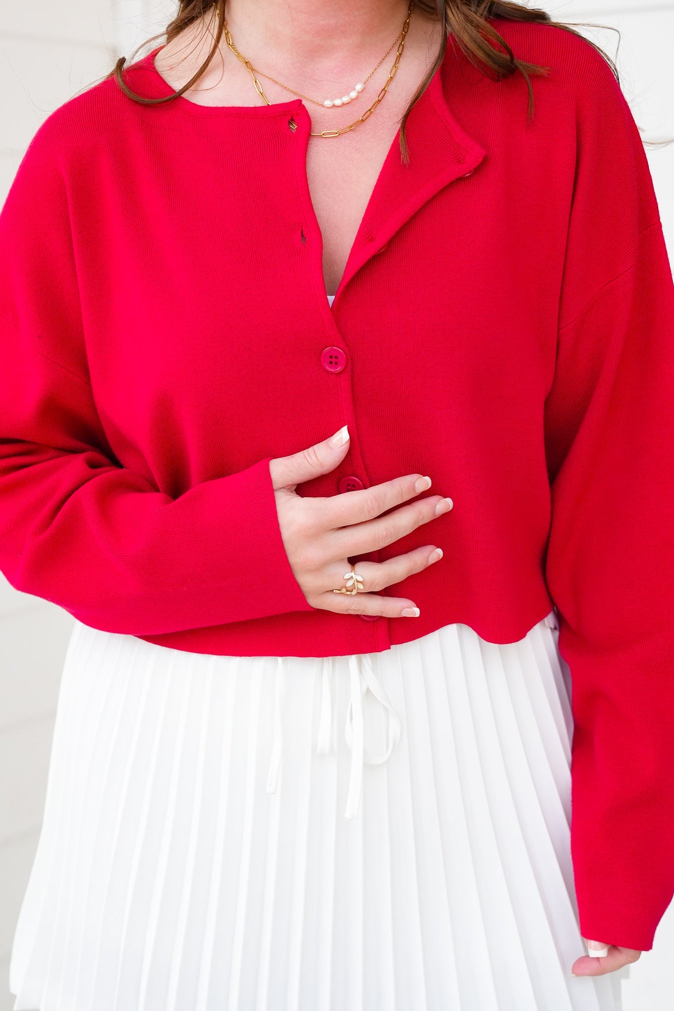 Red Long Sleeve Button Down Cardigan