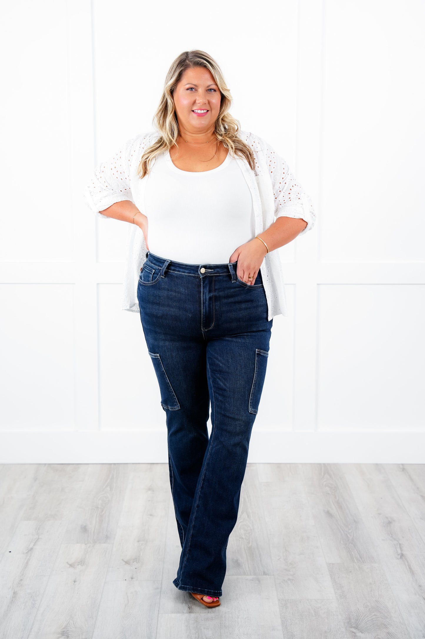 Judy Blue The Jenny High Rise Dark Wash Cargo Bootcut Jeans