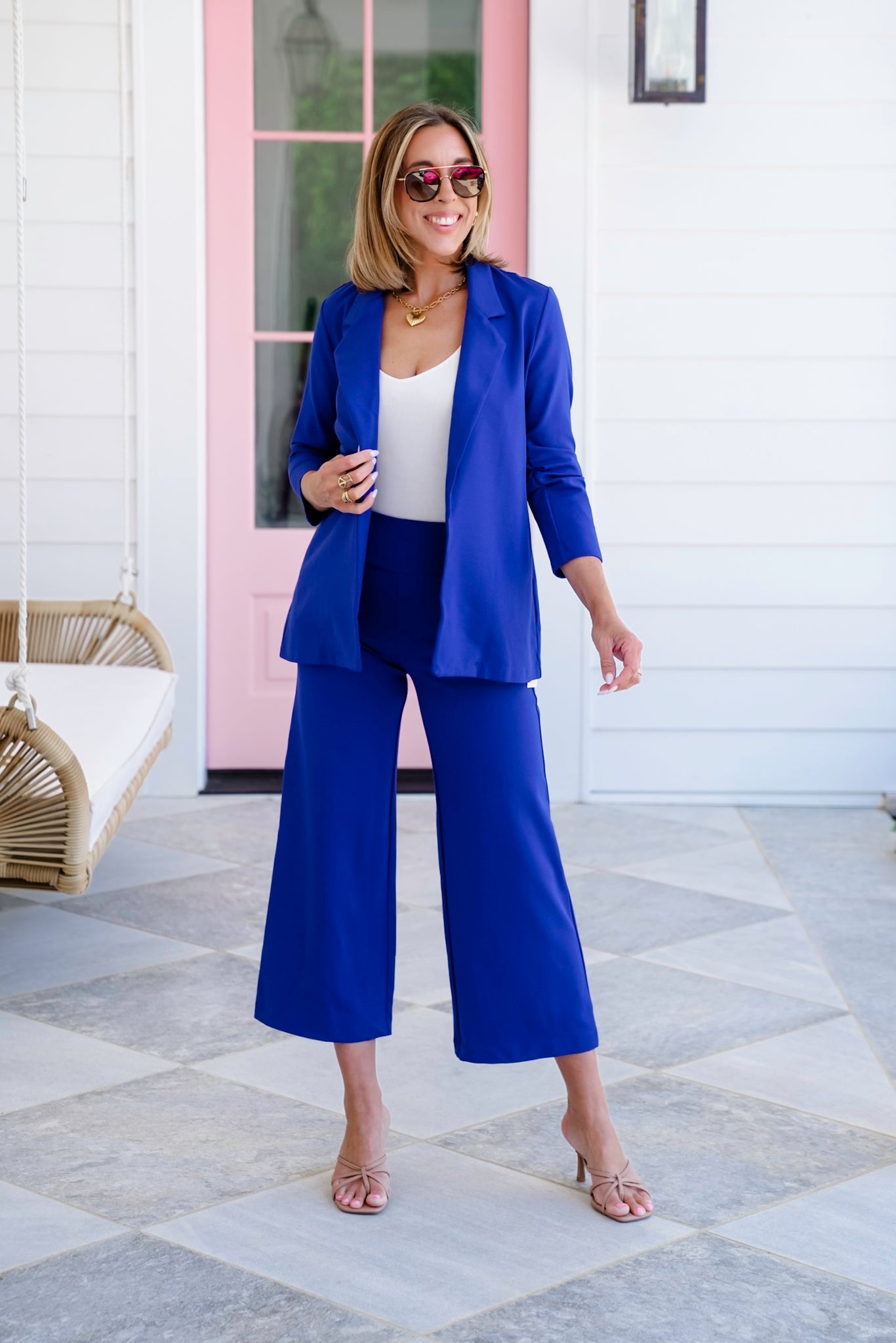 Door Buster! Plus/Reg Solid 3/4 Sleeve Open Blazer with Pockets