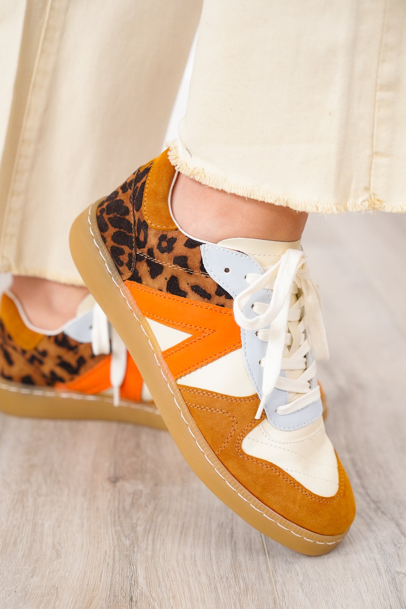 MIA Low Top Sneaker with Suede and Leopard Print Detailing
