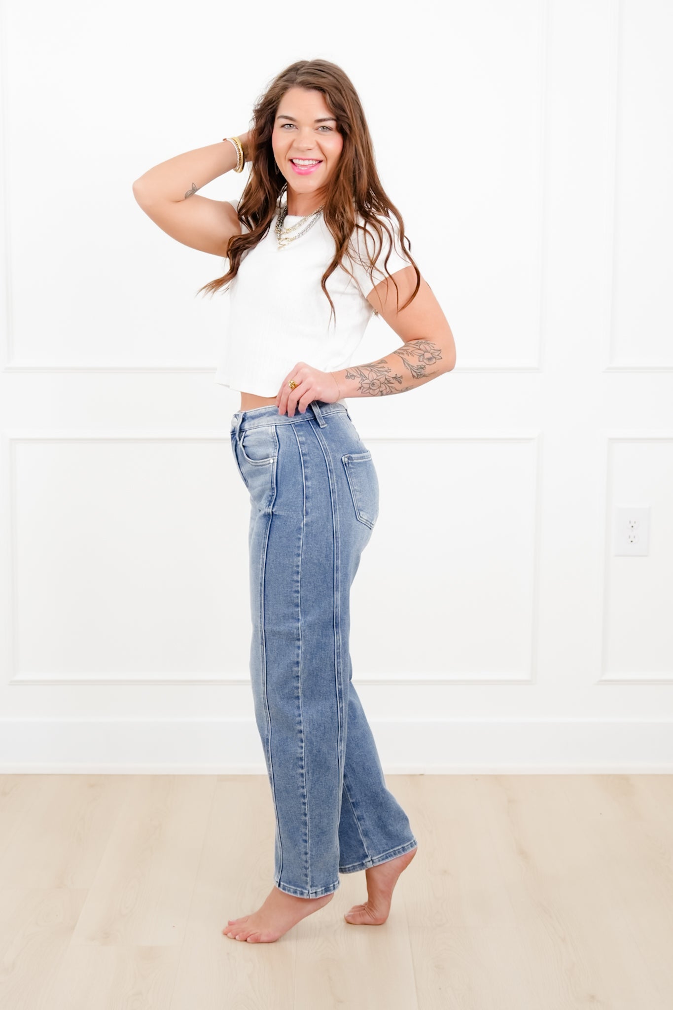 Restock! Risen The Hollis Rise Medium Wash Boyfriend Cuffed Barrel Jeans