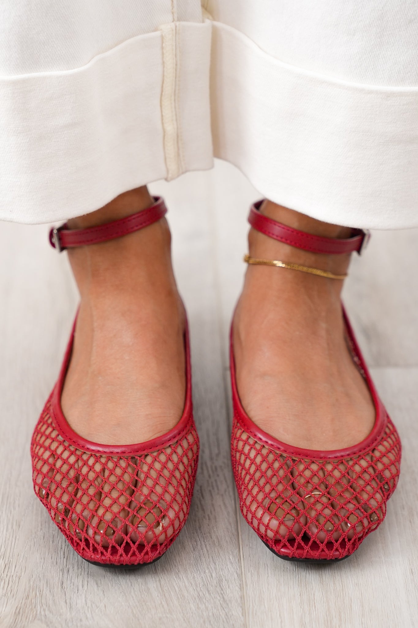 MIA Chic Mesh Flats with Ankle Strap