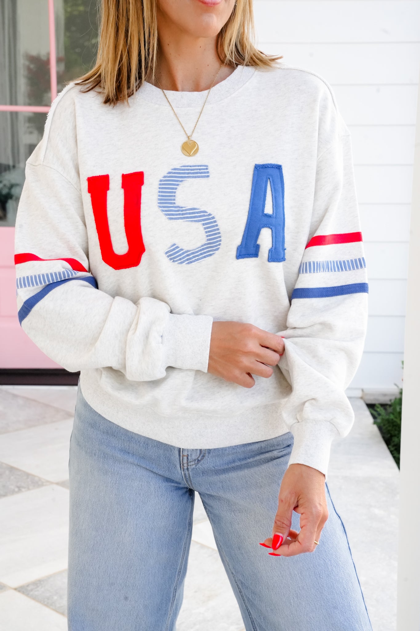 Long Sleeve "USA" Patch Pullover Sweatshirt