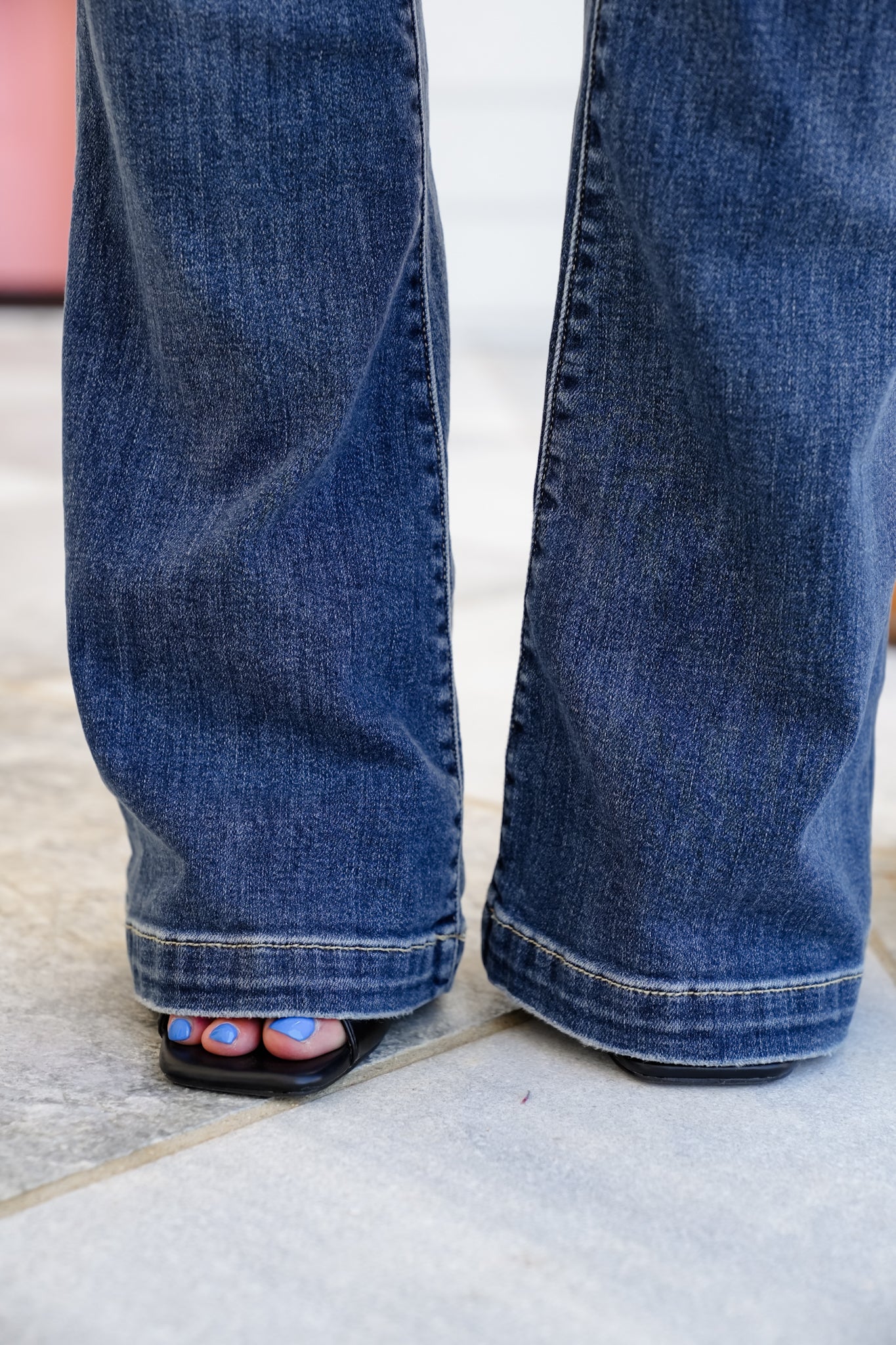 Restock! Judy Blue Date Night Dark Wash Button Fly Distressed Trouser Flare Jeans