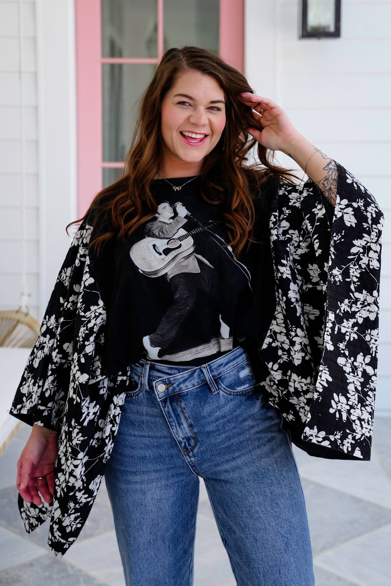 Elvis Presley Long Floral Sleeve Poncho Top