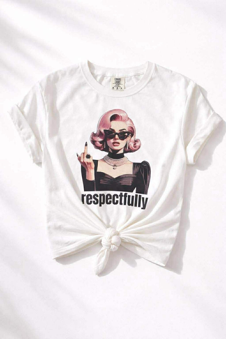 Plus/Reg Short Sleeve "Respectfully" Graphic Tee - Freckled Poppy