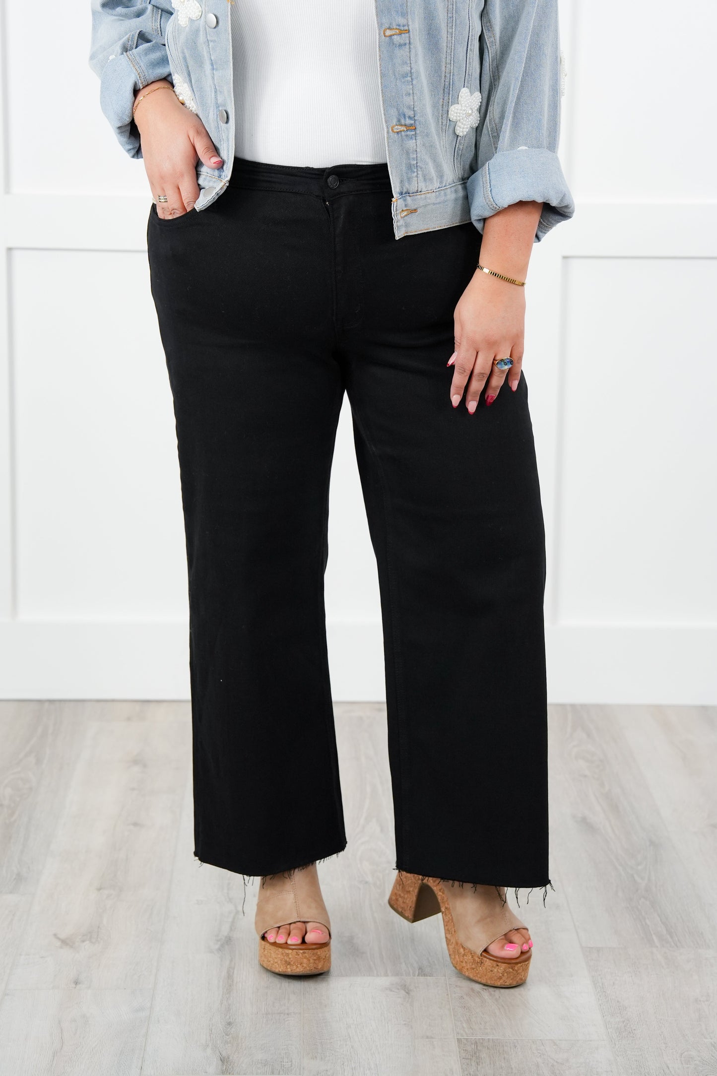 Vervet Dawn Till Dusk High Rise Black Cropped Wide Leg Jeans
