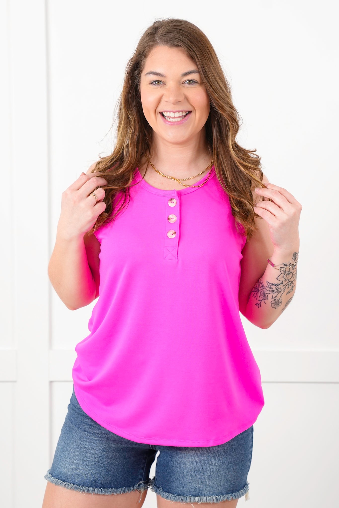 Door Buster! Plus/Reg Solid Button Up Knit Tank Top