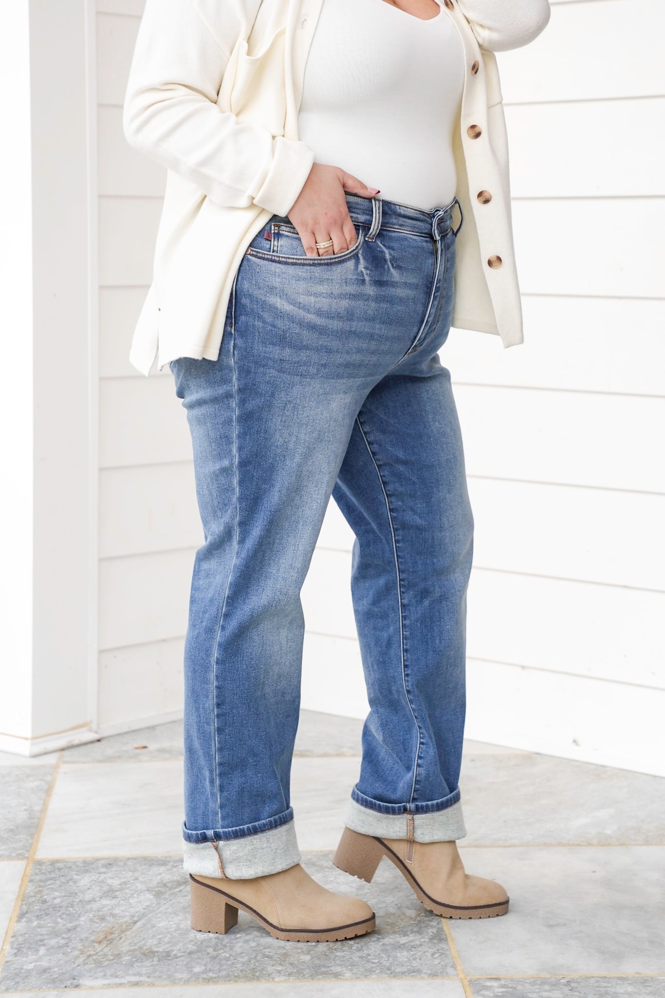 Judy Blue High Rise Medium Vintage Wash Thermal Straight Leg Jeans