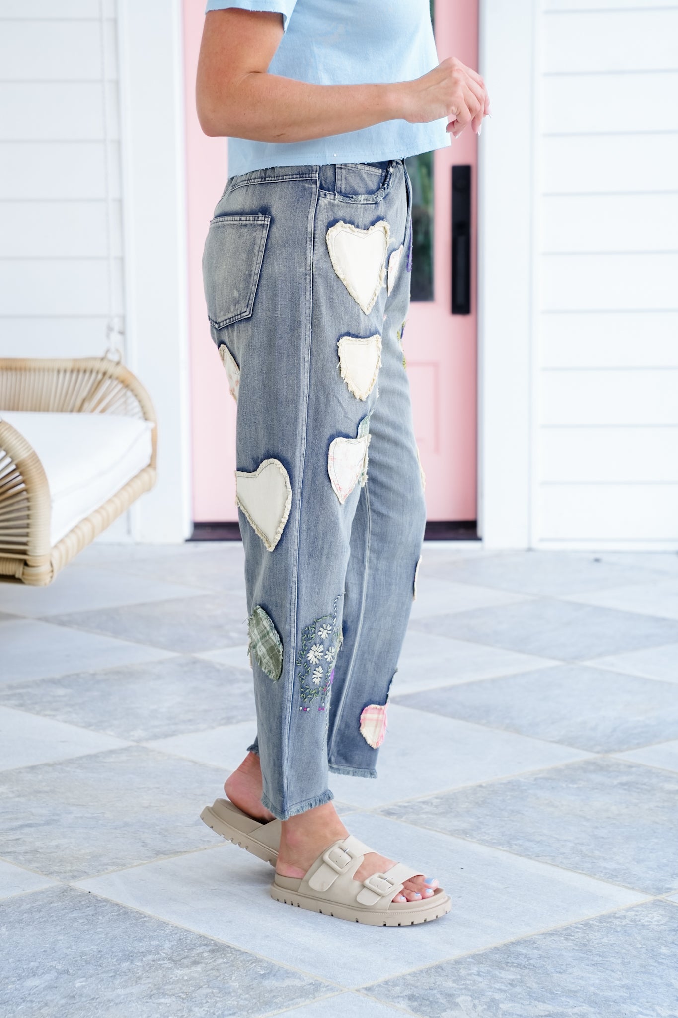 Denim Relaxed Fit Jeans with Embroidered Patchwork Detail