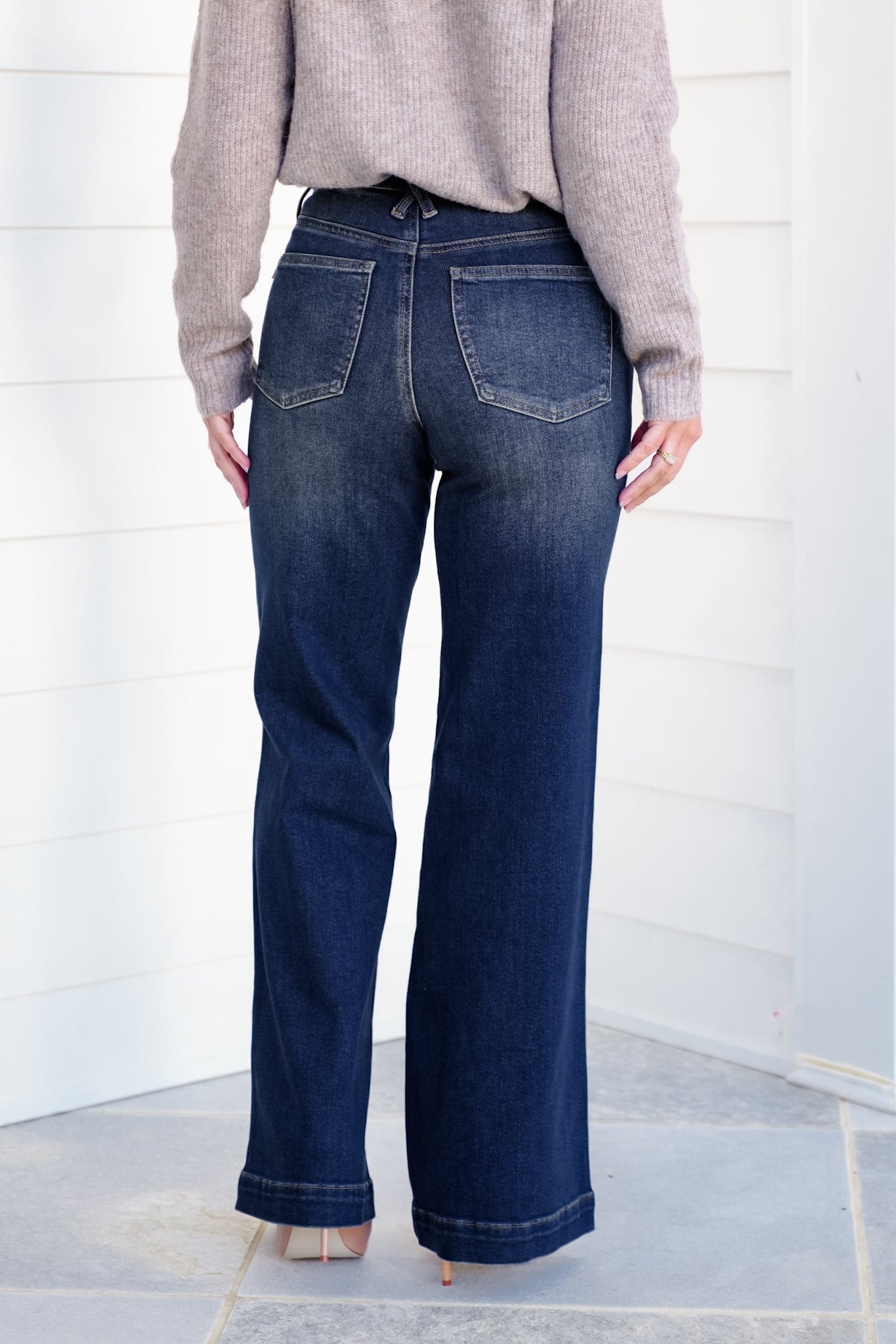 Judy Blue High Rise Dark Wash Tummy Control Retro Wide Leg Jeans with Welt Pockets