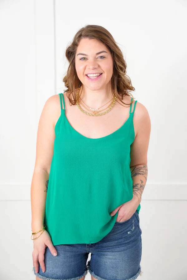 Door Buster! Zenana Double Spaghetti Strap Crinkle V-Neck Cami Top