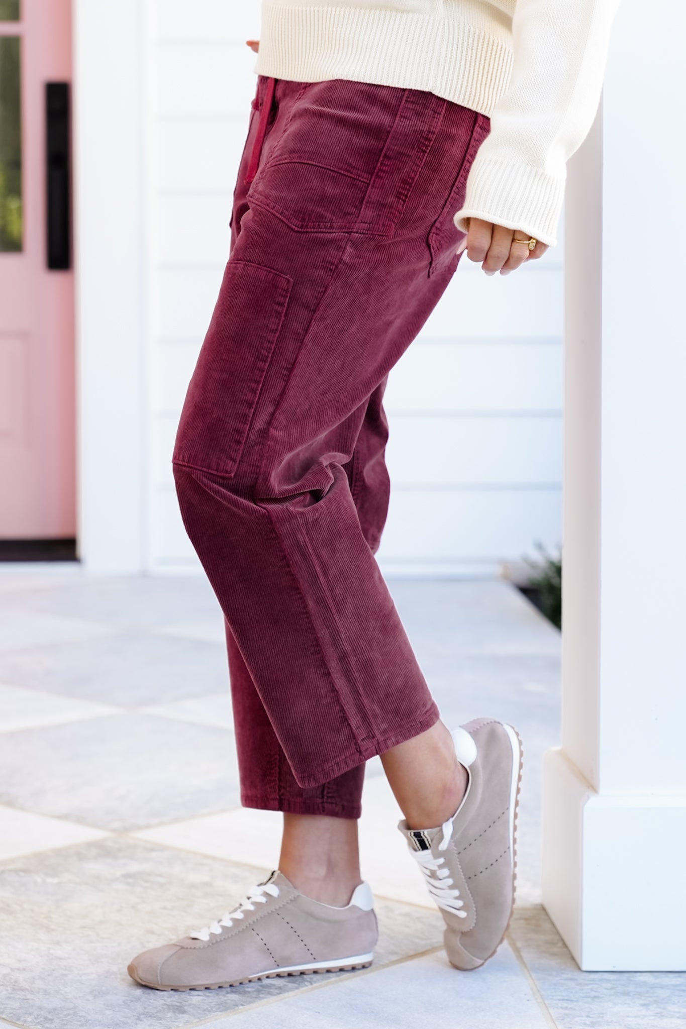 Washed Corduroy High Waist Barrel Pants
