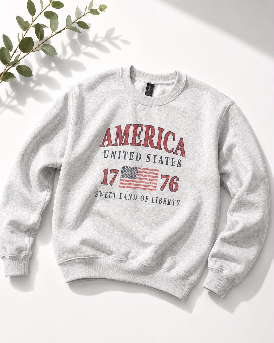 Plus/Reg Long Sleeve "Vintage America 1776" Graphic Sweatshirt - Freckled Poppy