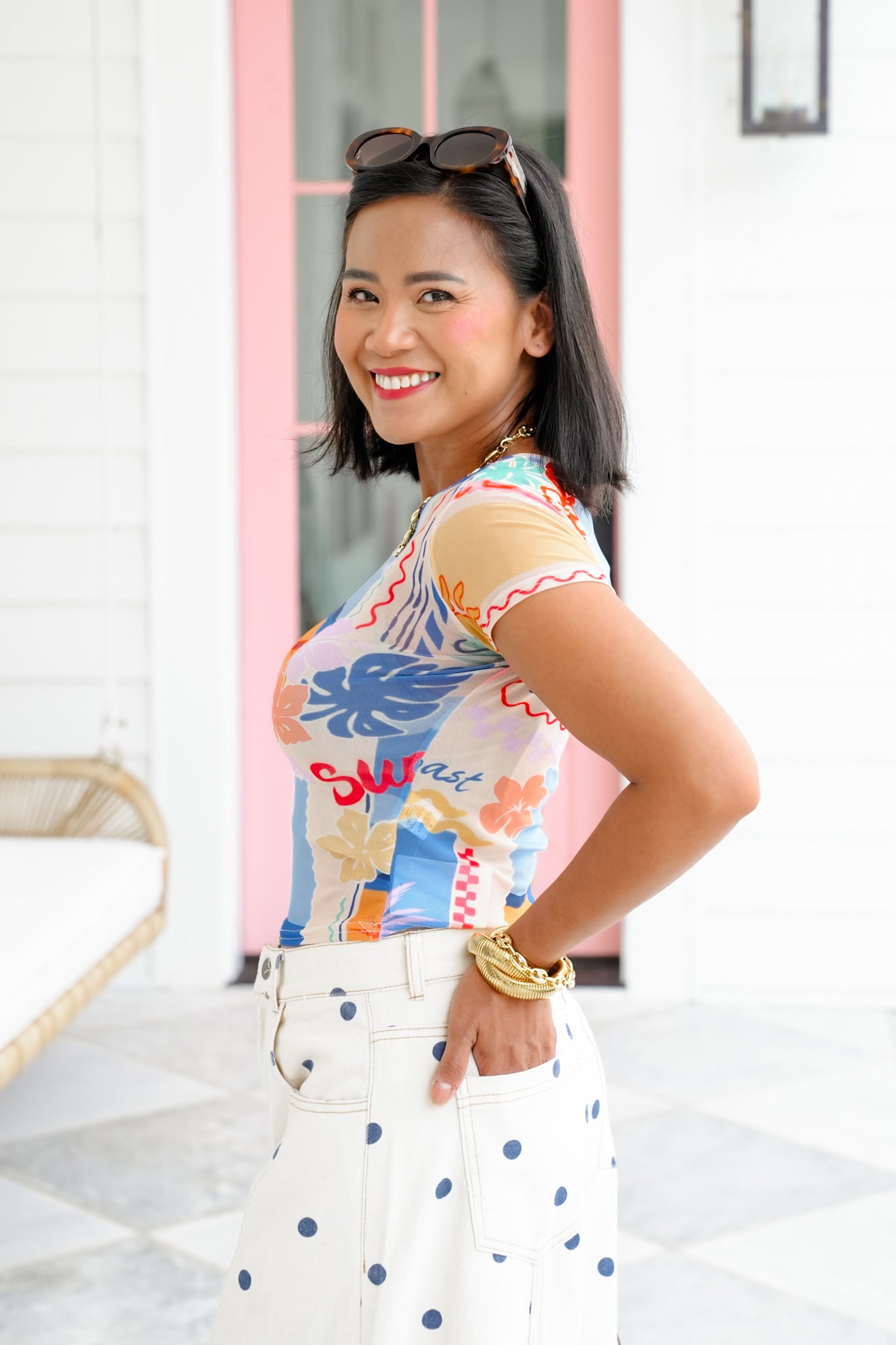 Beach Print Mesh Short Sleeve Baby Tee
