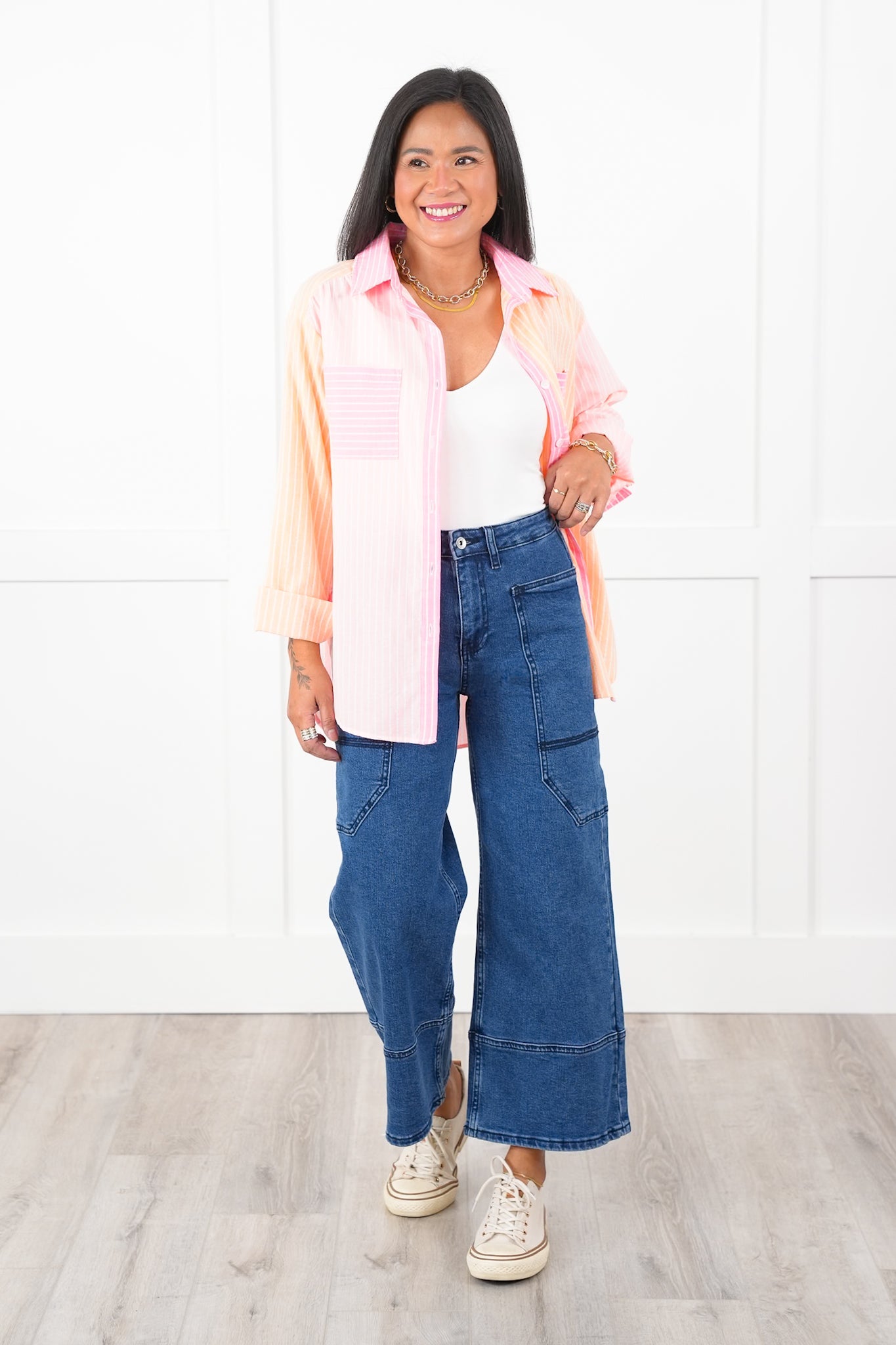 Special A High Rise Dark Wash Cropped Wide Leg Jeans with Extra Large Pockets