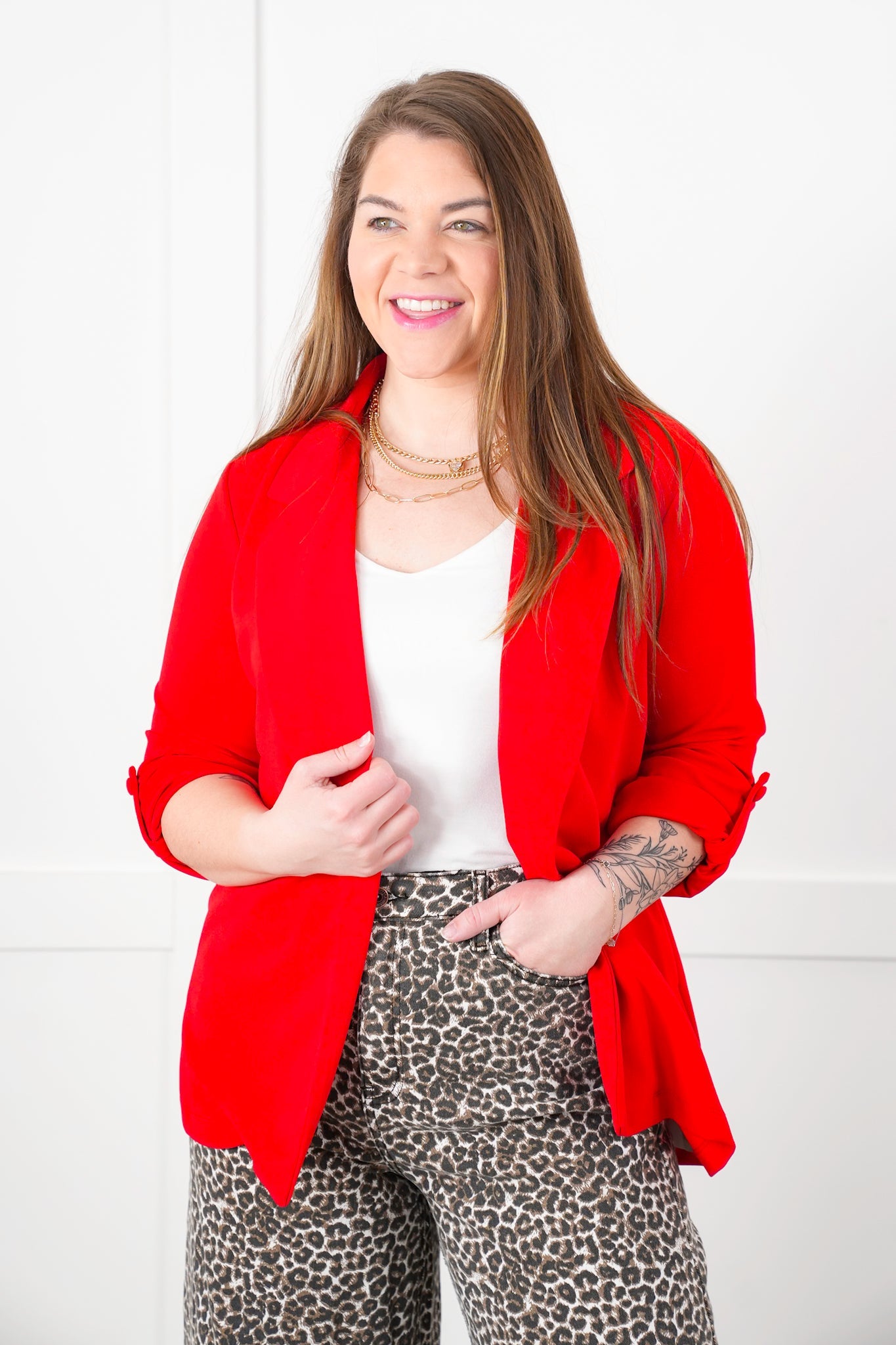 Door Buster! Plus/Reg Solid Button Tab Sleeve Open Blazer