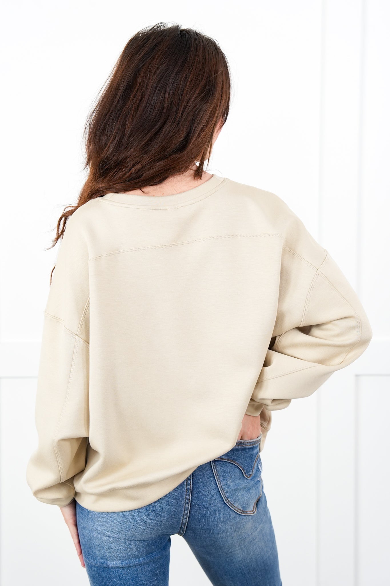 Solid Long Sleeve Round Neck Crop Sweatshirt