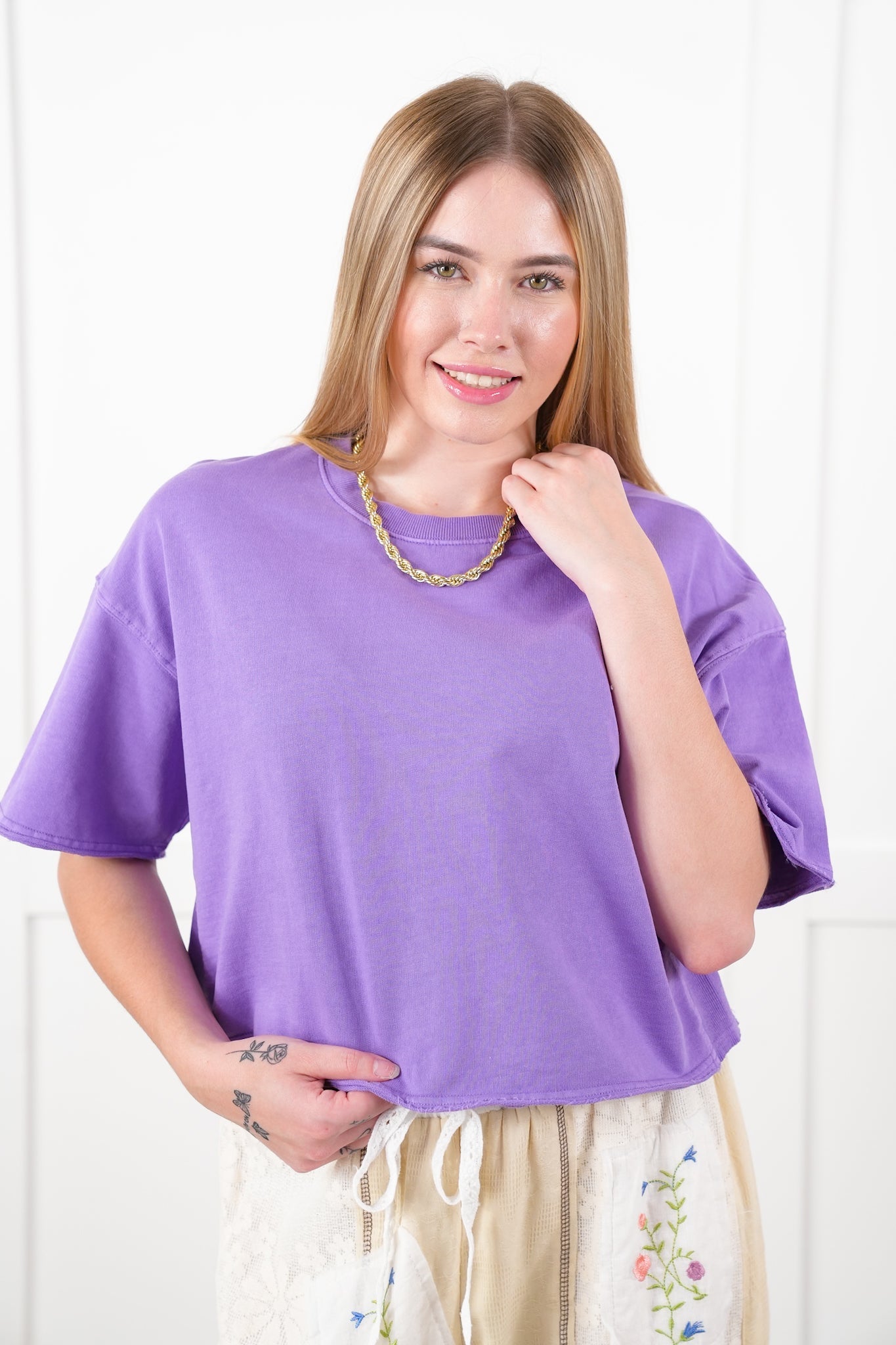 Short Sleeve Crew Neck Boxy Cropped Top