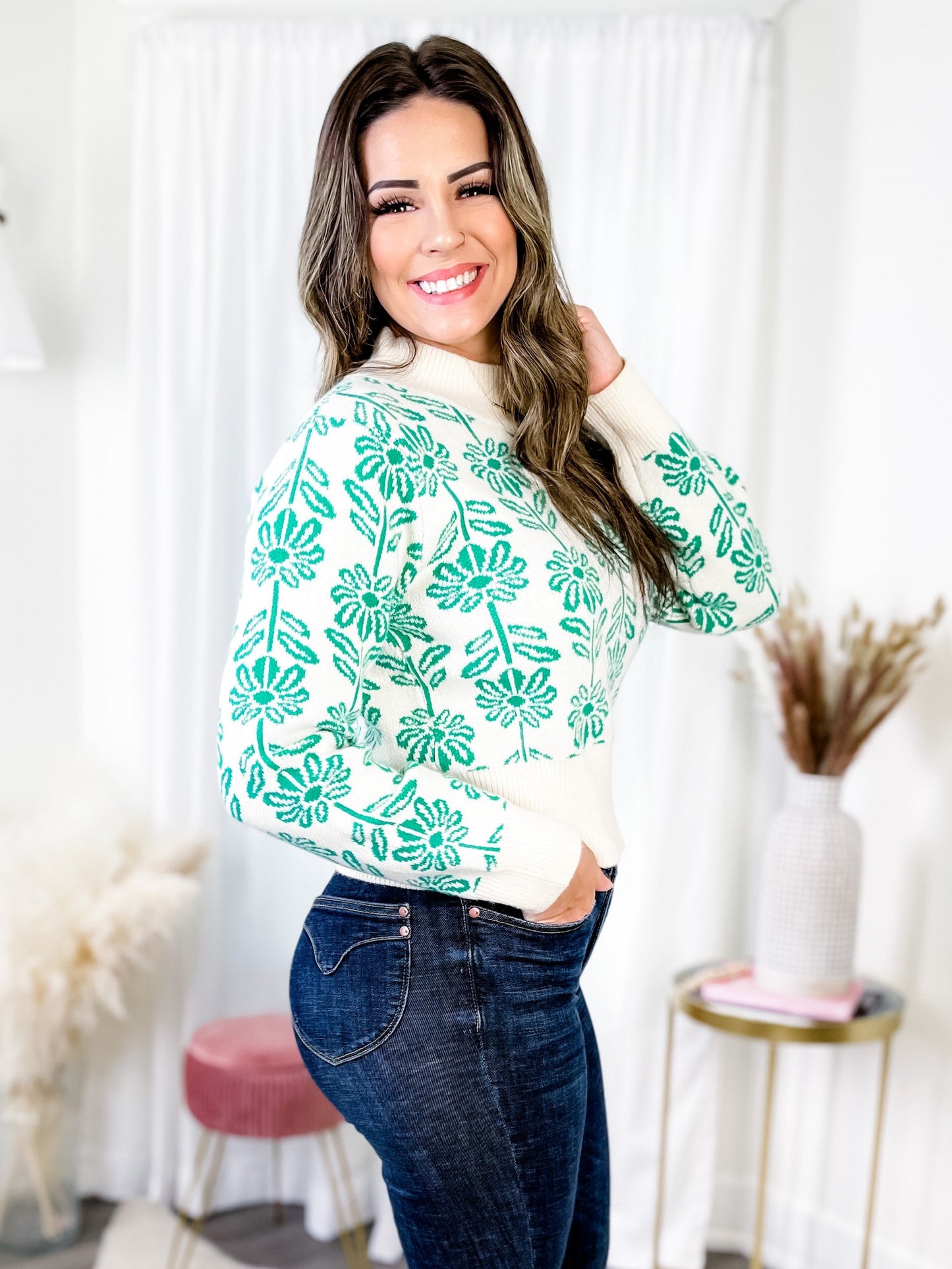 Restock! New Colors! Floral Print Long Sleeve Pullover Sweater (Multiple Colors)