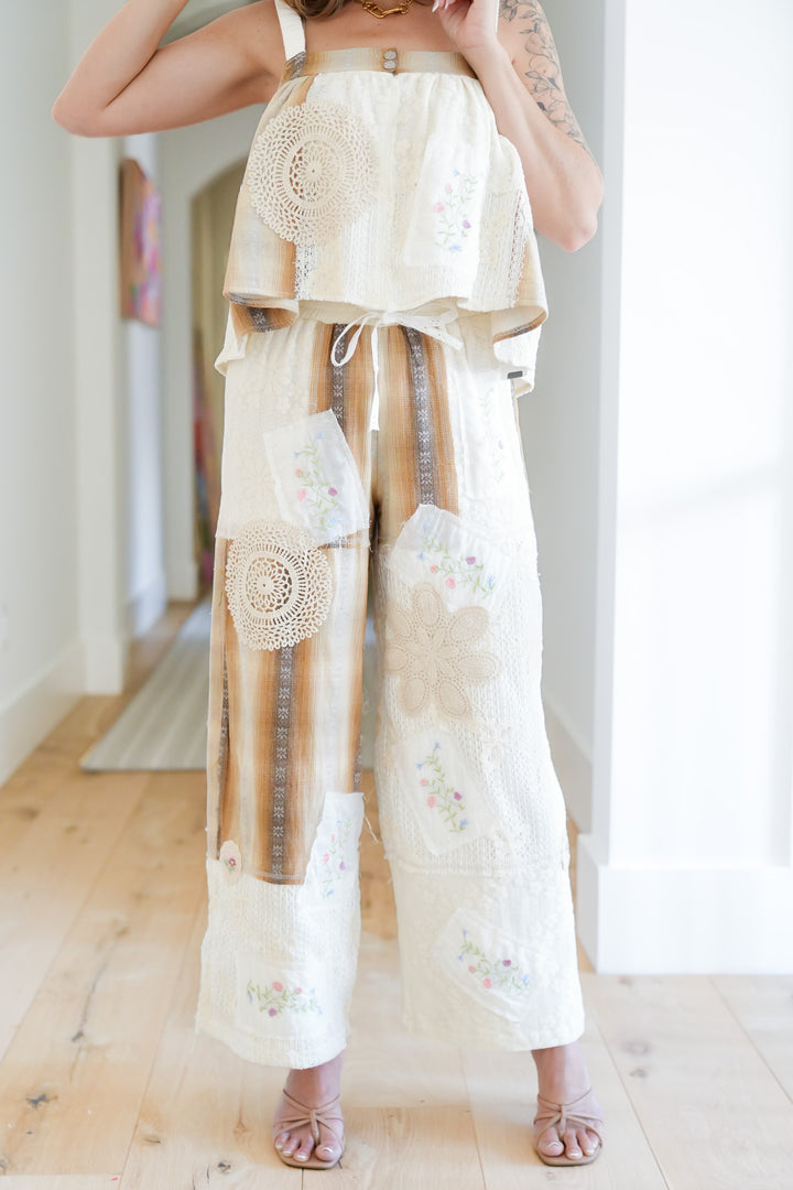 POL Floral Patch Elastic Waist Wide Leg Pants