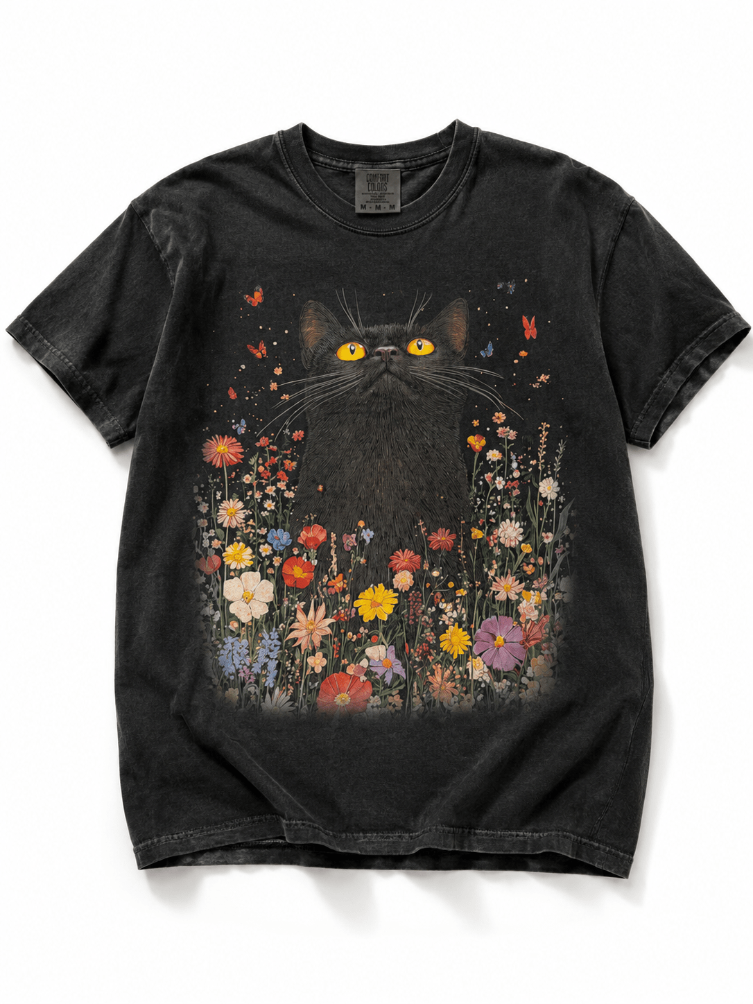 Plus/Reg Short Sleeve Floral Black Cat Halloween Graphic Tee - Freckled Poppy
