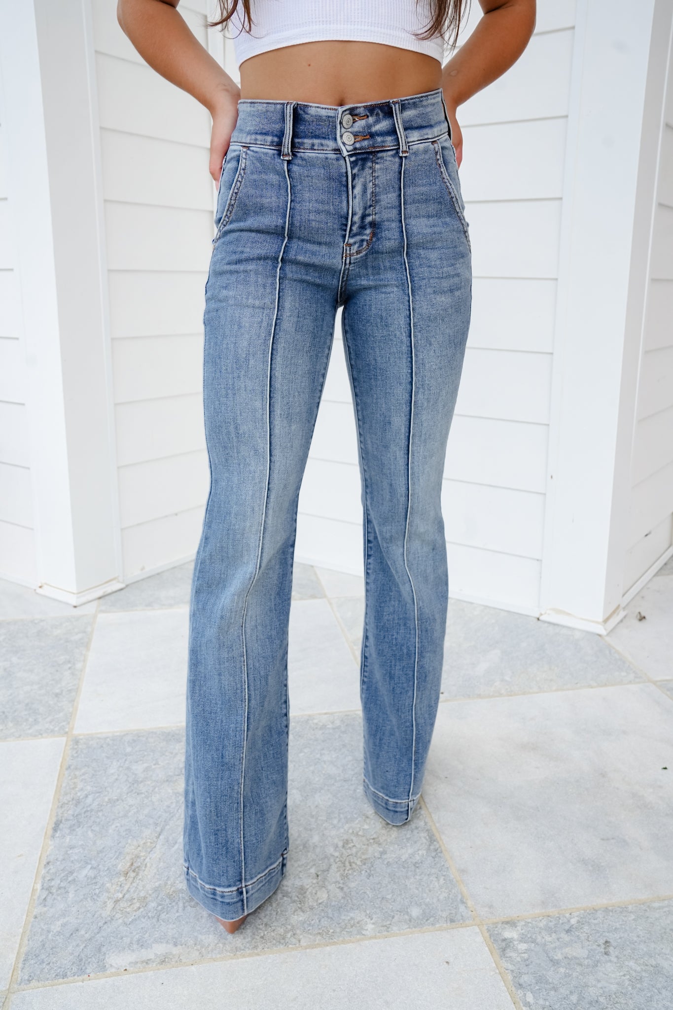 Restock Judy Blue High Rise Medium Wash Trouser Flare Jeans