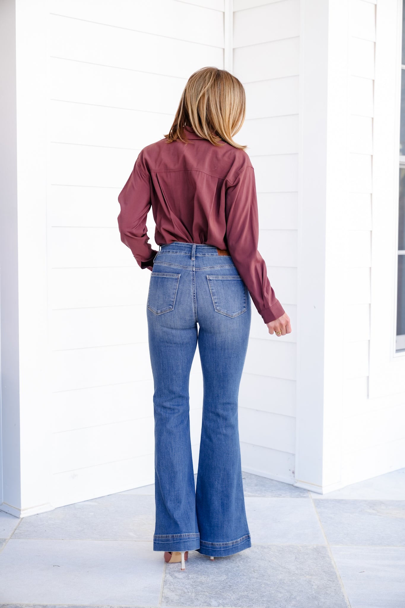 Judy Blue High Rise Medium Wash Tummy Control Flare Jeans with Double Button Waistband